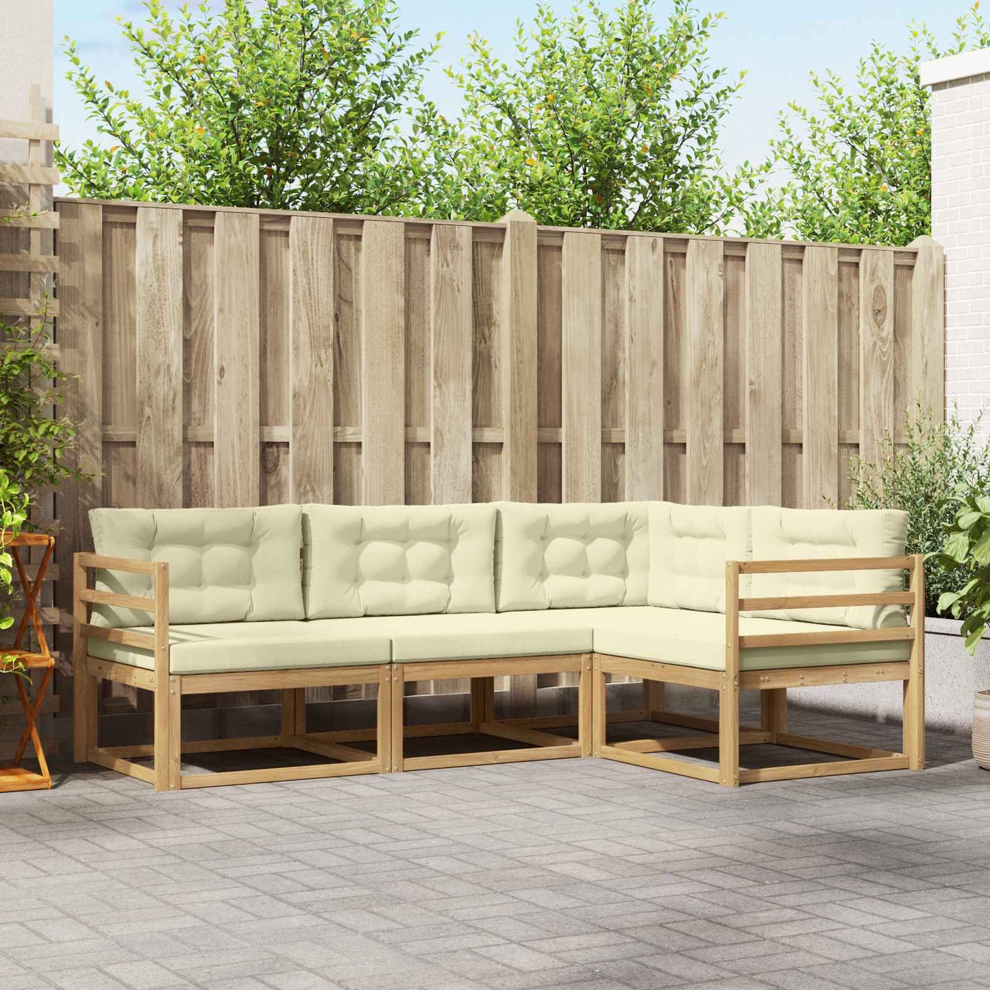 Buiten bankenset met kussen 3 pcs Wit en crèmekleurig Polyester is nu te koop bij PeponiXL, paradijselijk wonen!