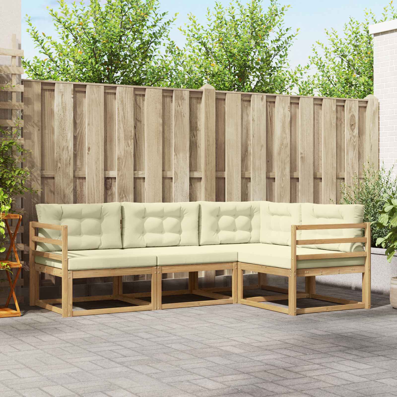 Buiten bankenset met kussen 3 pcs Wit en crèmekleurig Polyester is nu te koop bij PeponiXL, paradijselijk wonen!