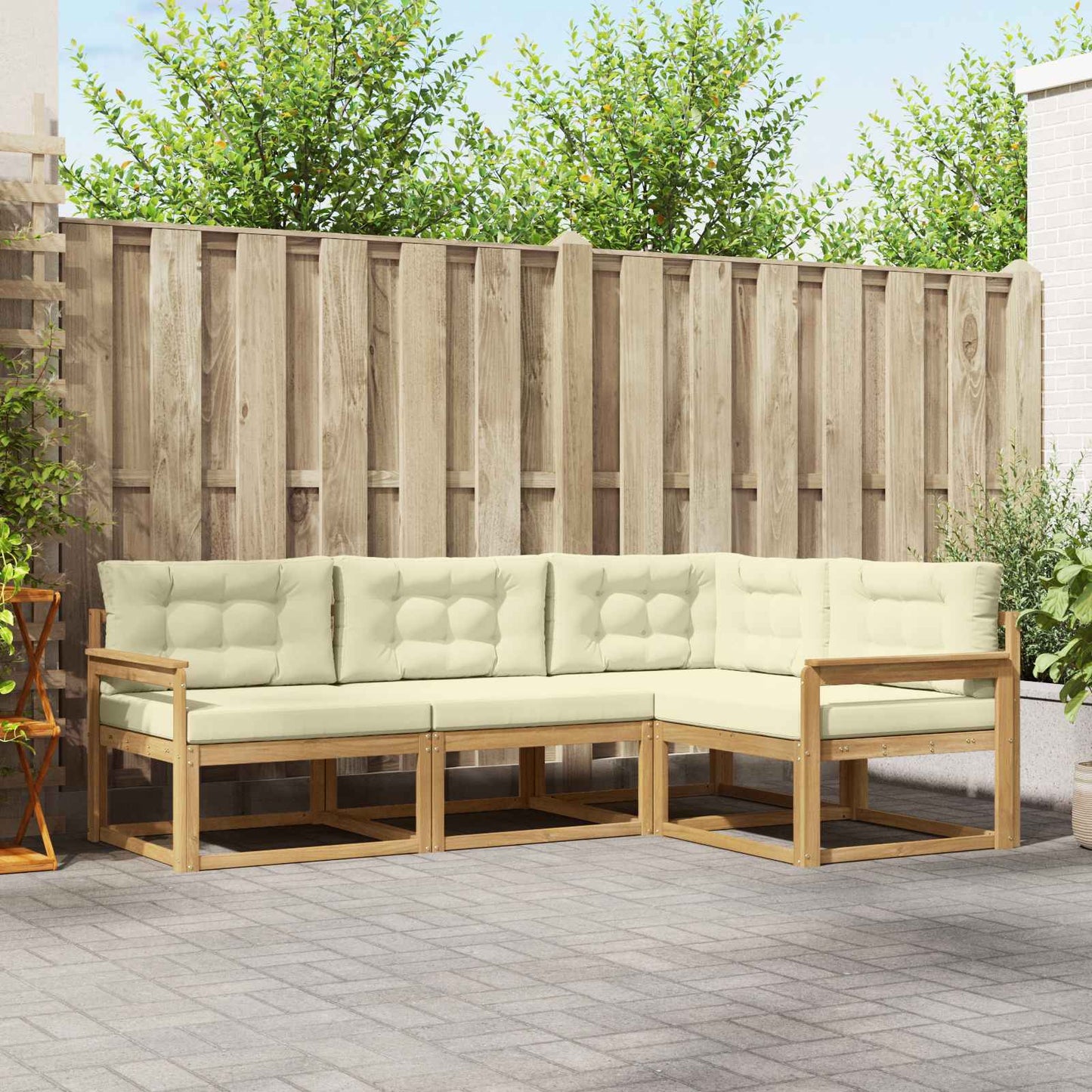 Buiten bankenset met kussen 3 pcs Wit en crèmekleurig Polyester is nu te koop bij PeponiXL, paradijselijk wonen!