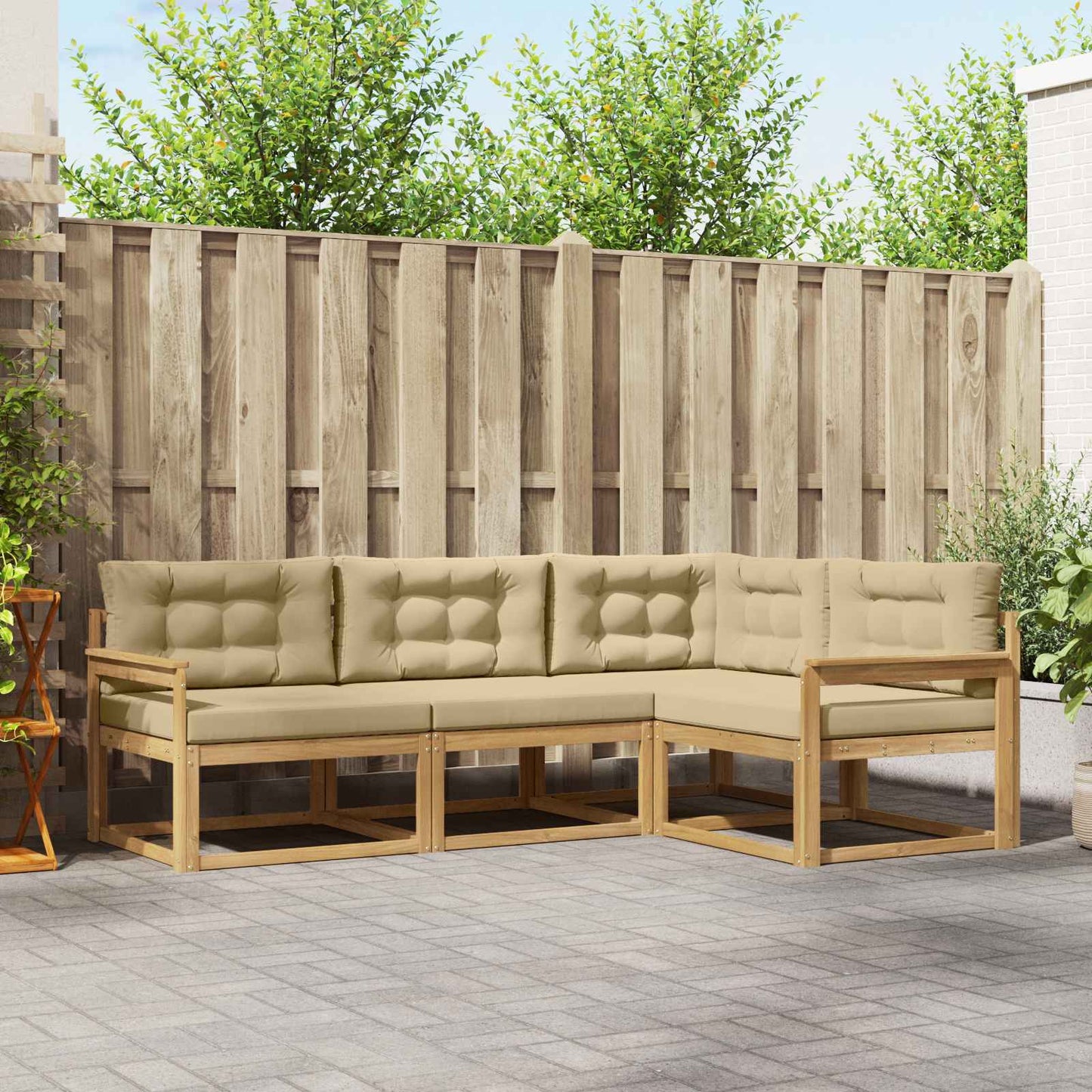 Buiten bankenset met kussen 3 pcs Wit en Beige Polyester is nu te koop bij PeponiXL, paradijselijk wonen!