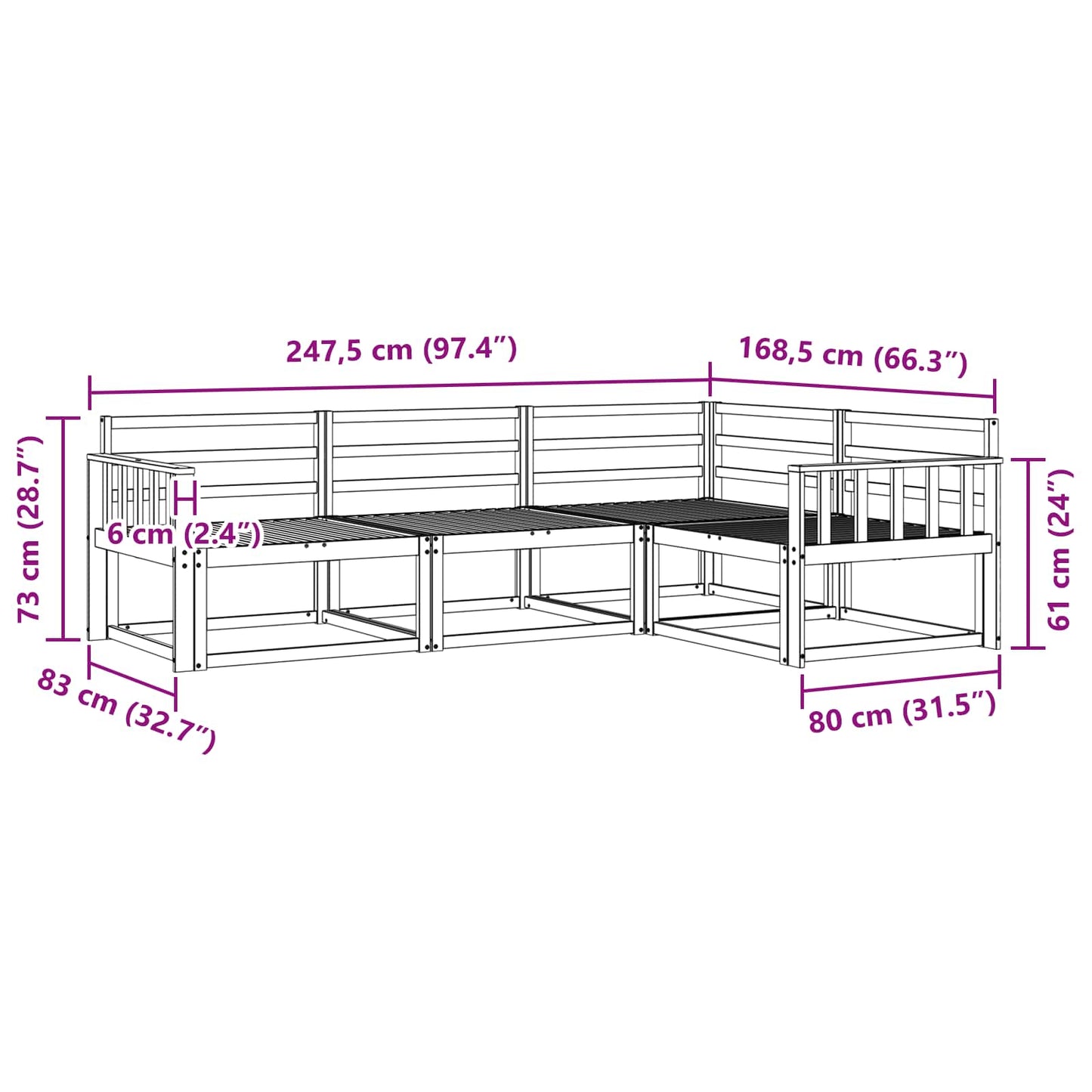 Buiten bankenset 4 pcs Wit 247,5 x 168,5 x 73 cm is nu te koop bij PeponiXL, paradijselijk wonen!
