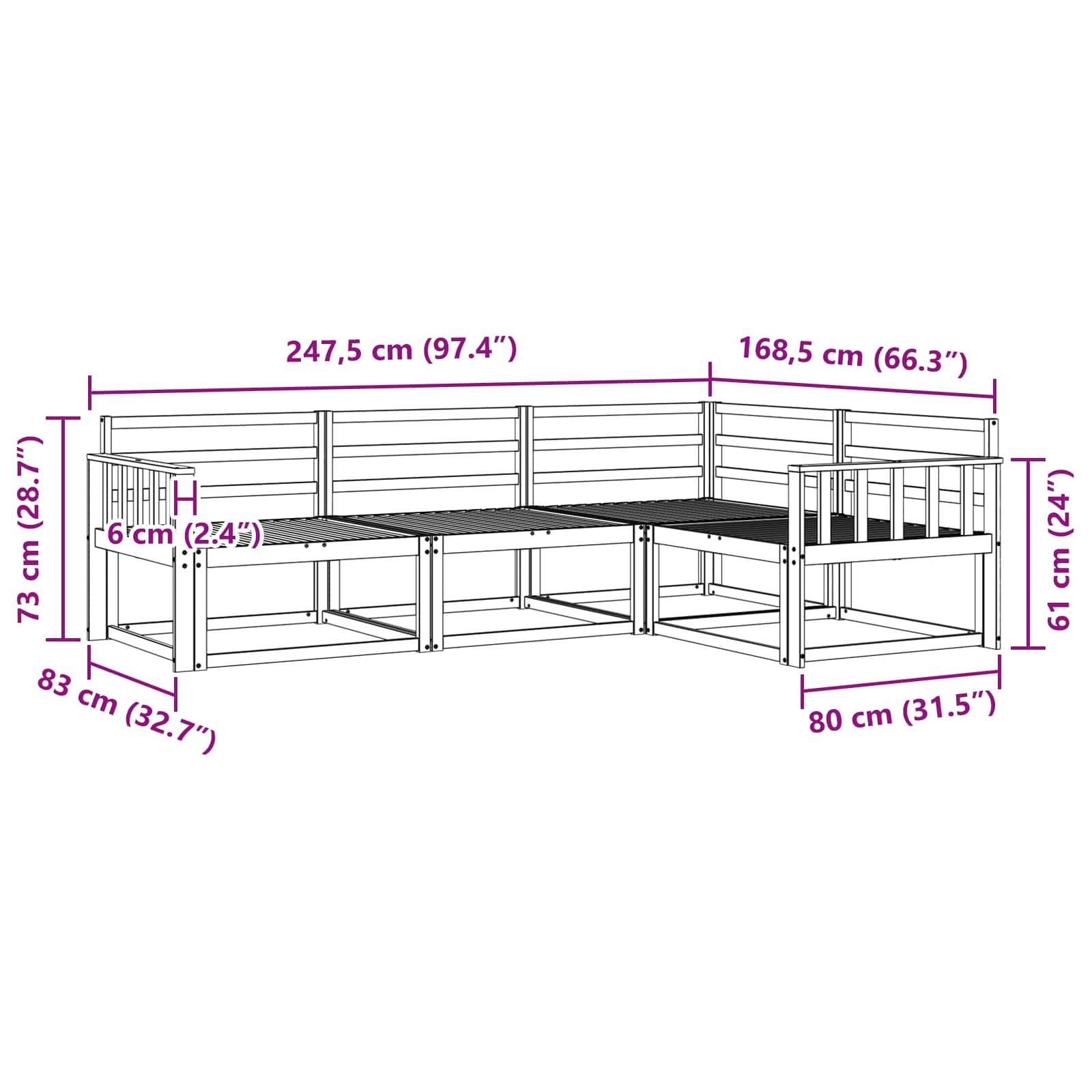 Buiten bankenset 4 pcs Wit 247,5 x 168,5 x 73 cm is nu te koop bij PeponiXL, paradijselijk wonen!