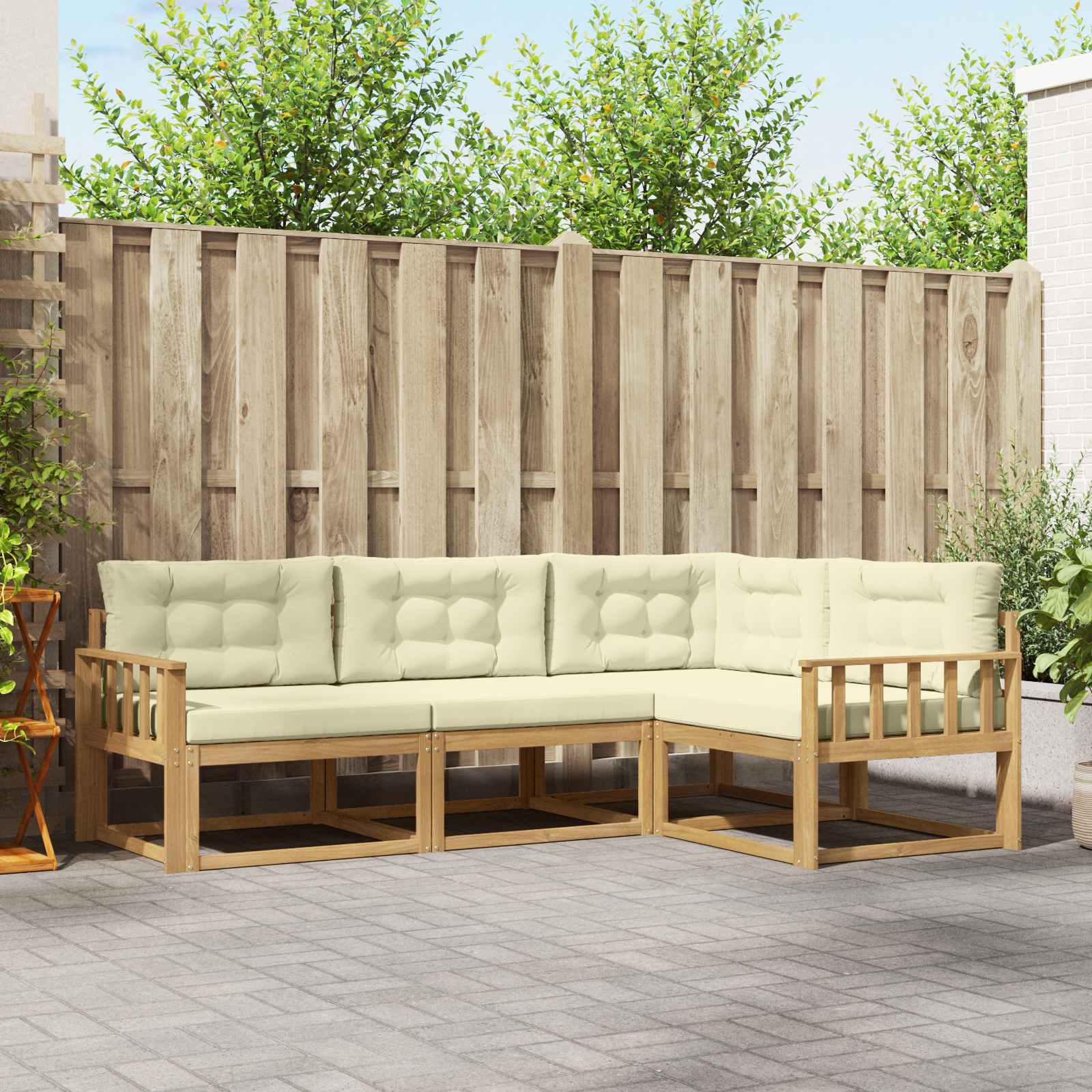 Buiten bankenset met kussen 3 pcs Wit en crèmekleurig Polyester is nu te koop bij PeponiXL, paradijselijk wonen!