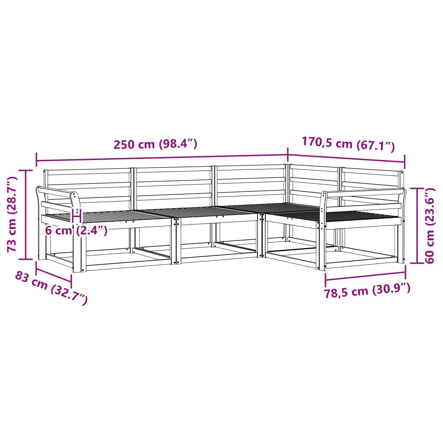 Buiten bankenset 4 pcs Wit 250 x 170,5 x 73 cm is nu te koop bij PeponiXL, paradijselijk wonen!