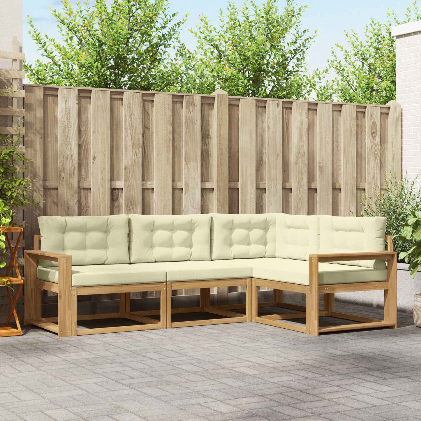 Buiten bankenset met kussen 3 pcs Wit en crèmekleurig Polyester is nu te koop bij PeponiXL, paradijselijk wonen!