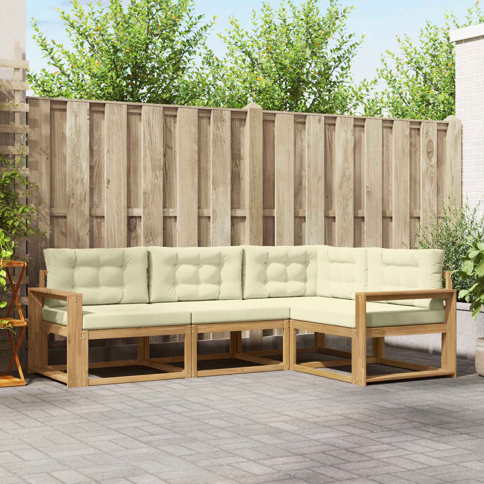 Buiten bankenset met kussen 3 pcs Wit en crèmekleurig Polyester is nu te koop bij PeponiXL, paradijselijk wonen!