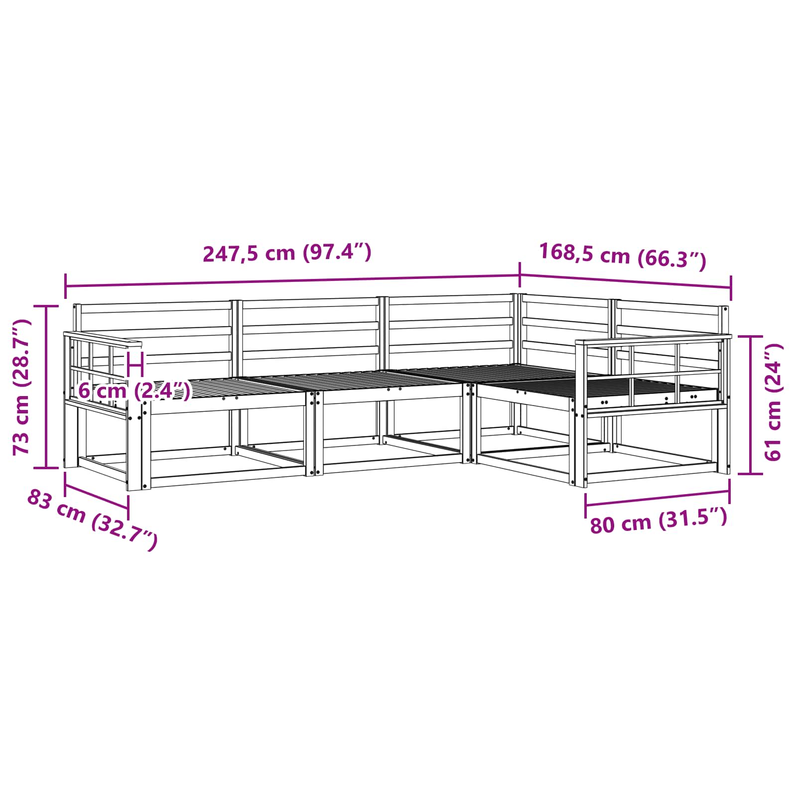 Buiten bankenset 4 pcs Wit 247,5 x 168,5 x 73 cm is nu te koop bij PeponiXL, paradijselijk wonen!