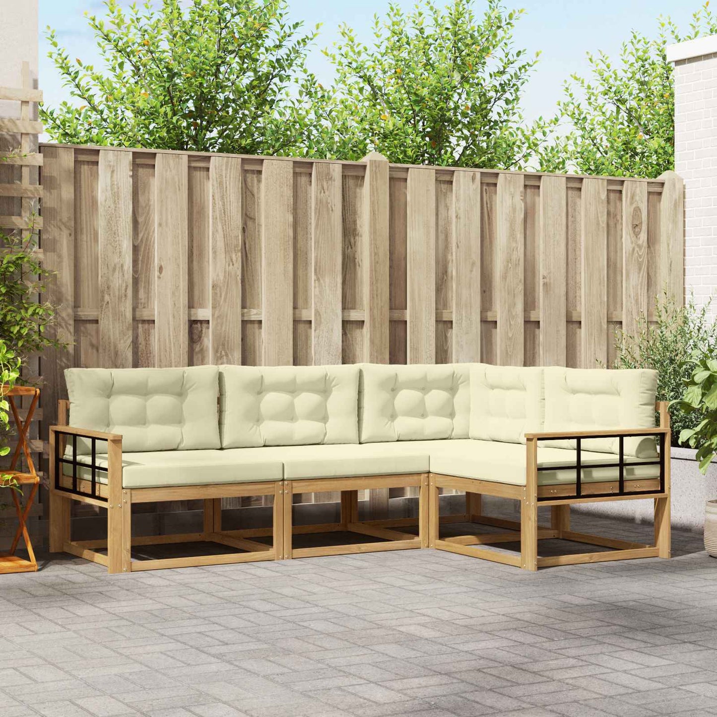 Buiten bankenset met kussen 3 pcs Wit en crèmekleurig Polyester is nu te koop bij PeponiXL, paradijselijk wonen!
