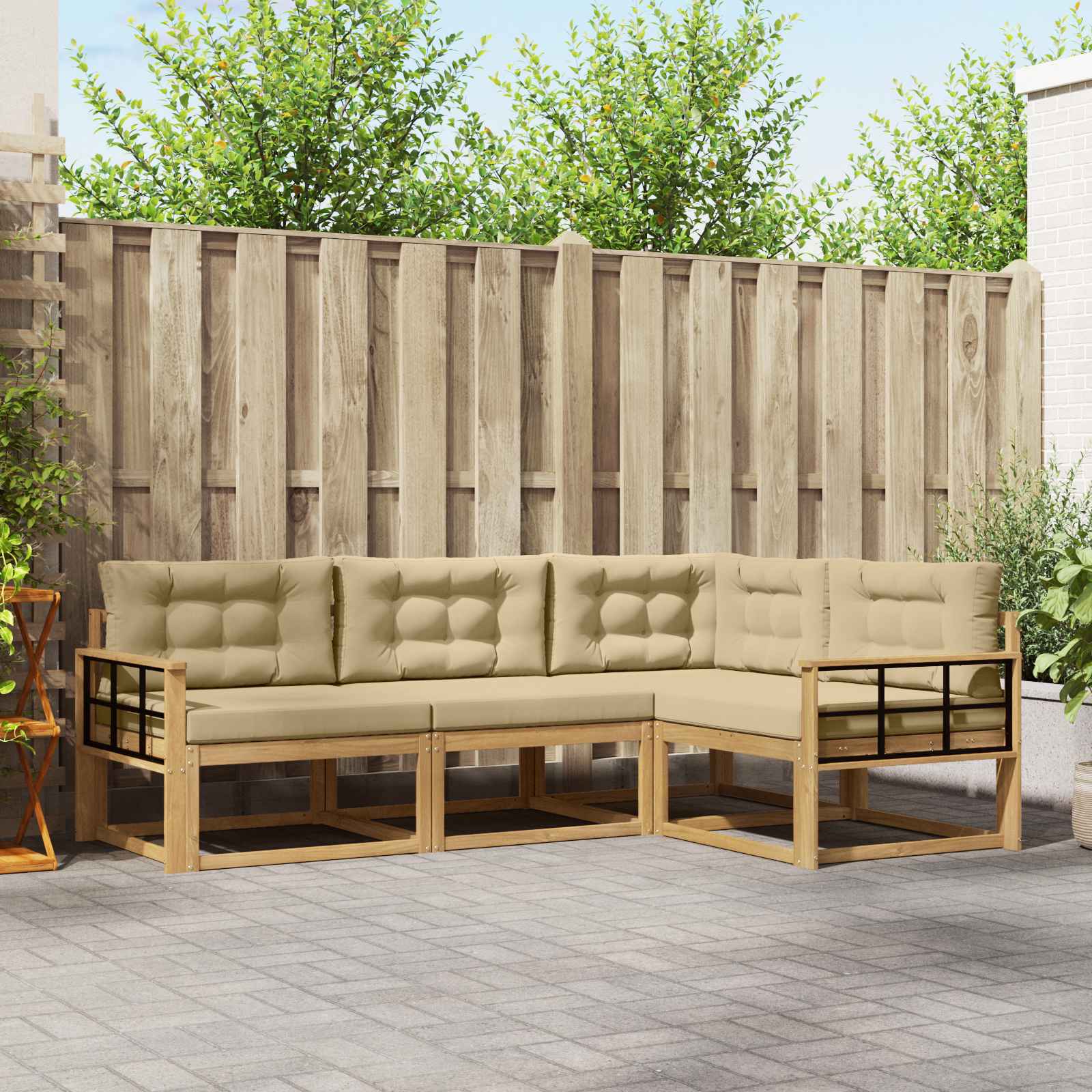 Buiten bankenset met kussen 3 pcs Wit en Beige Polyester is nu te koop bij PeponiXL, paradijselijk wonen!