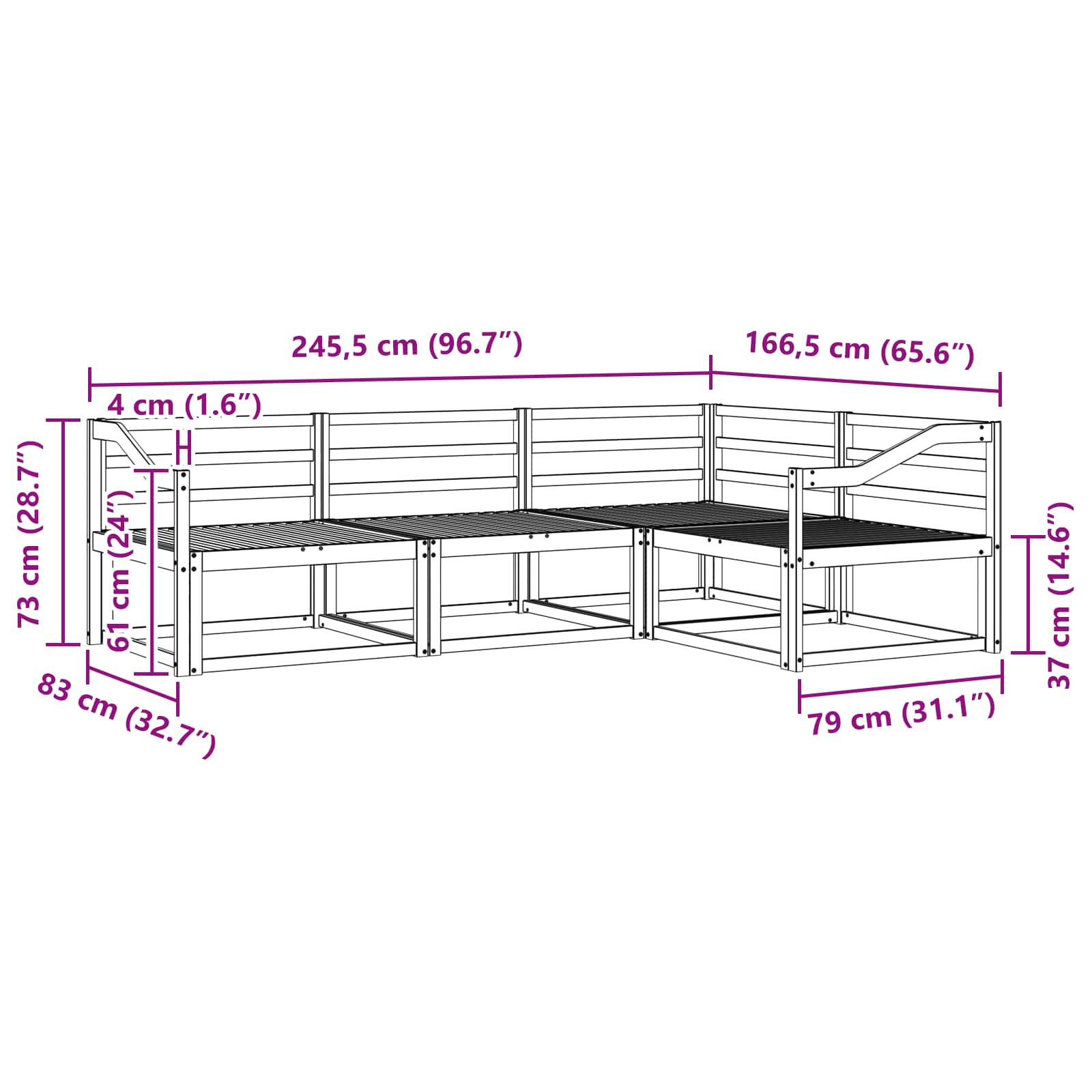 Buiten bankenset 4 pcs Wit 245,5 x 166,5 x 73 cm is nu te koop bij PeponiXL, paradijselijk wonen!