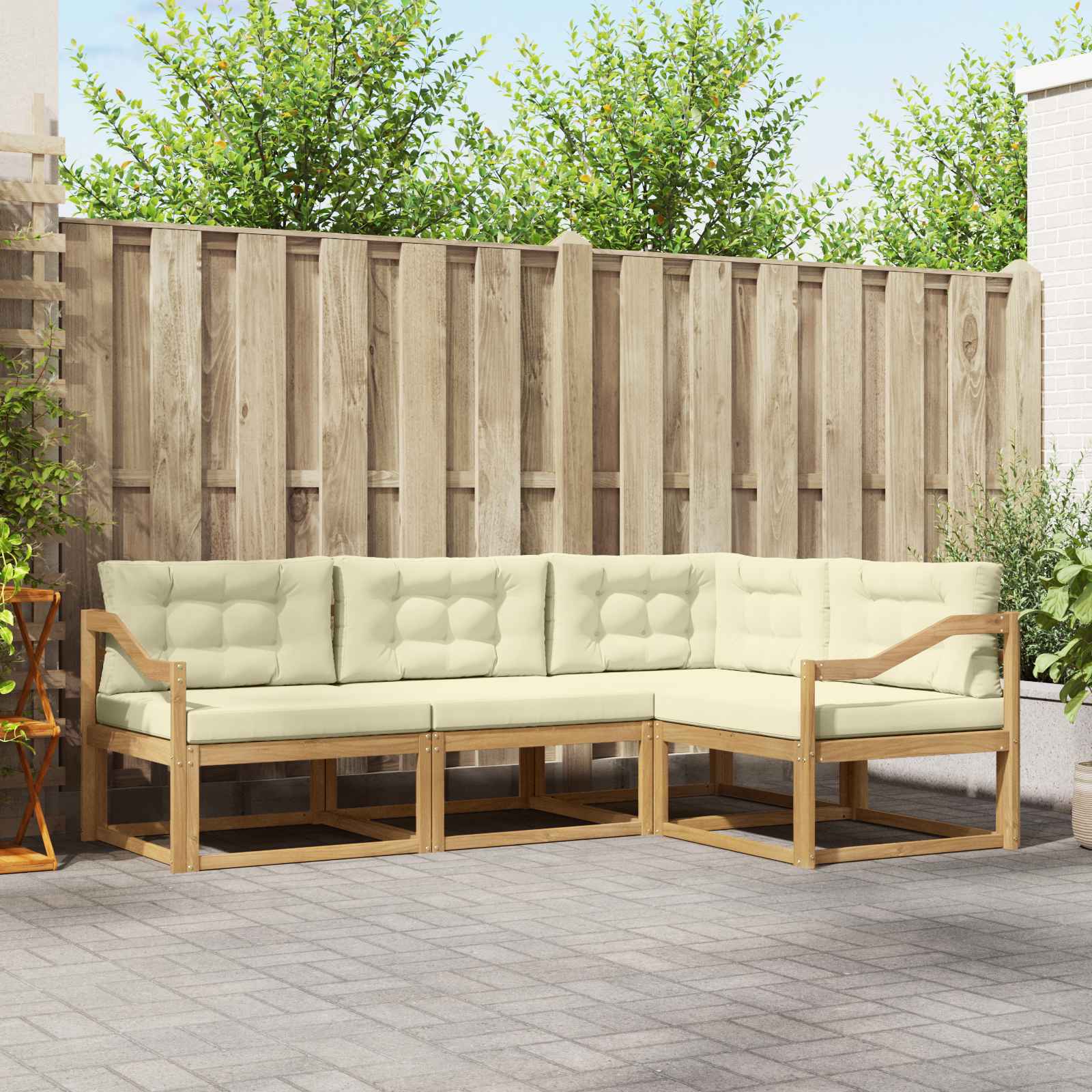 Buiten bankenset met kussen 3 pcs Wit en crèmekleurig Polyester is nu te koop bij PeponiXL, paradijselijk wonen!