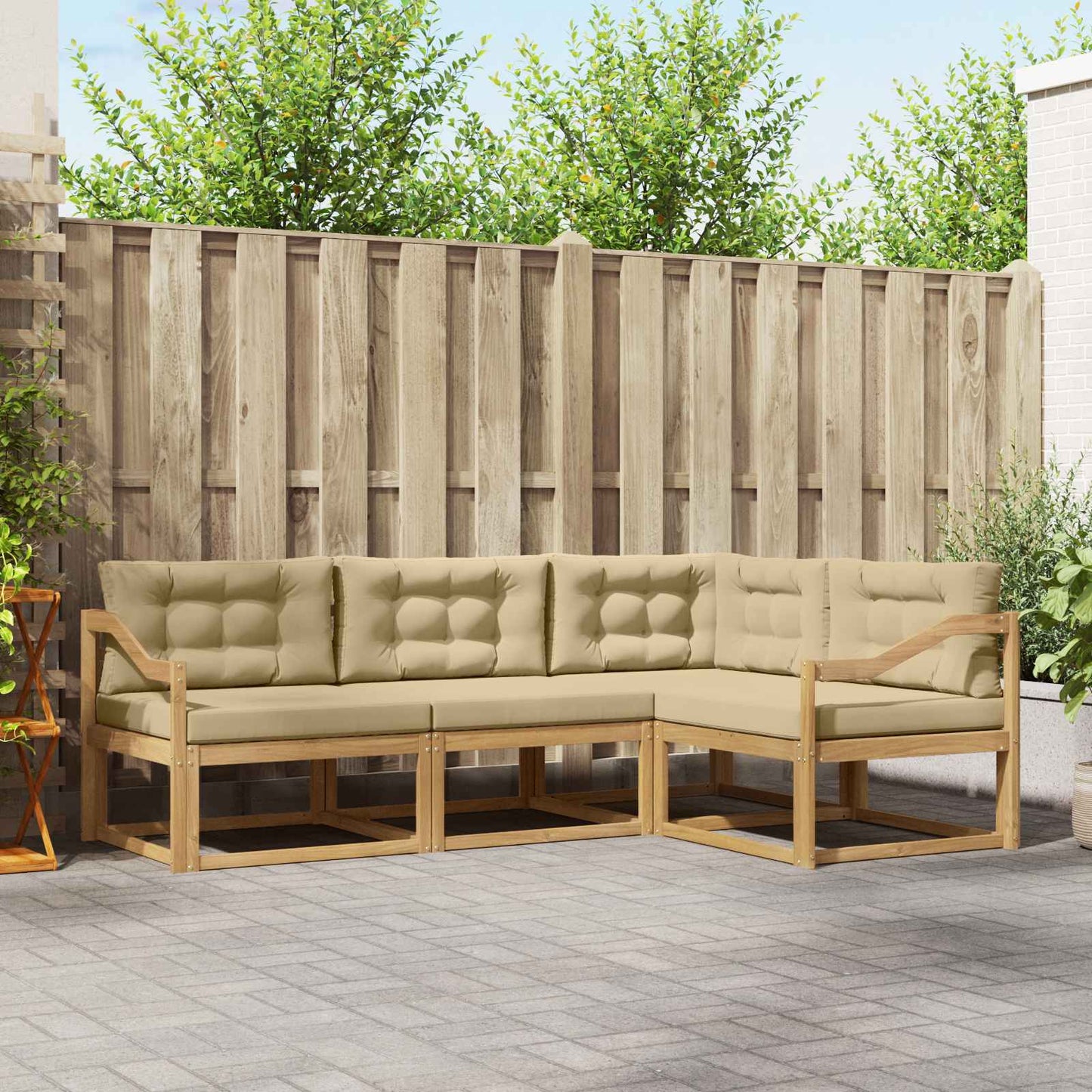 Buiten bankenset met kussen 3 pcs Wit en Beige Polyester is nu te koop bij PeponiXL, paradijselijk wonen!