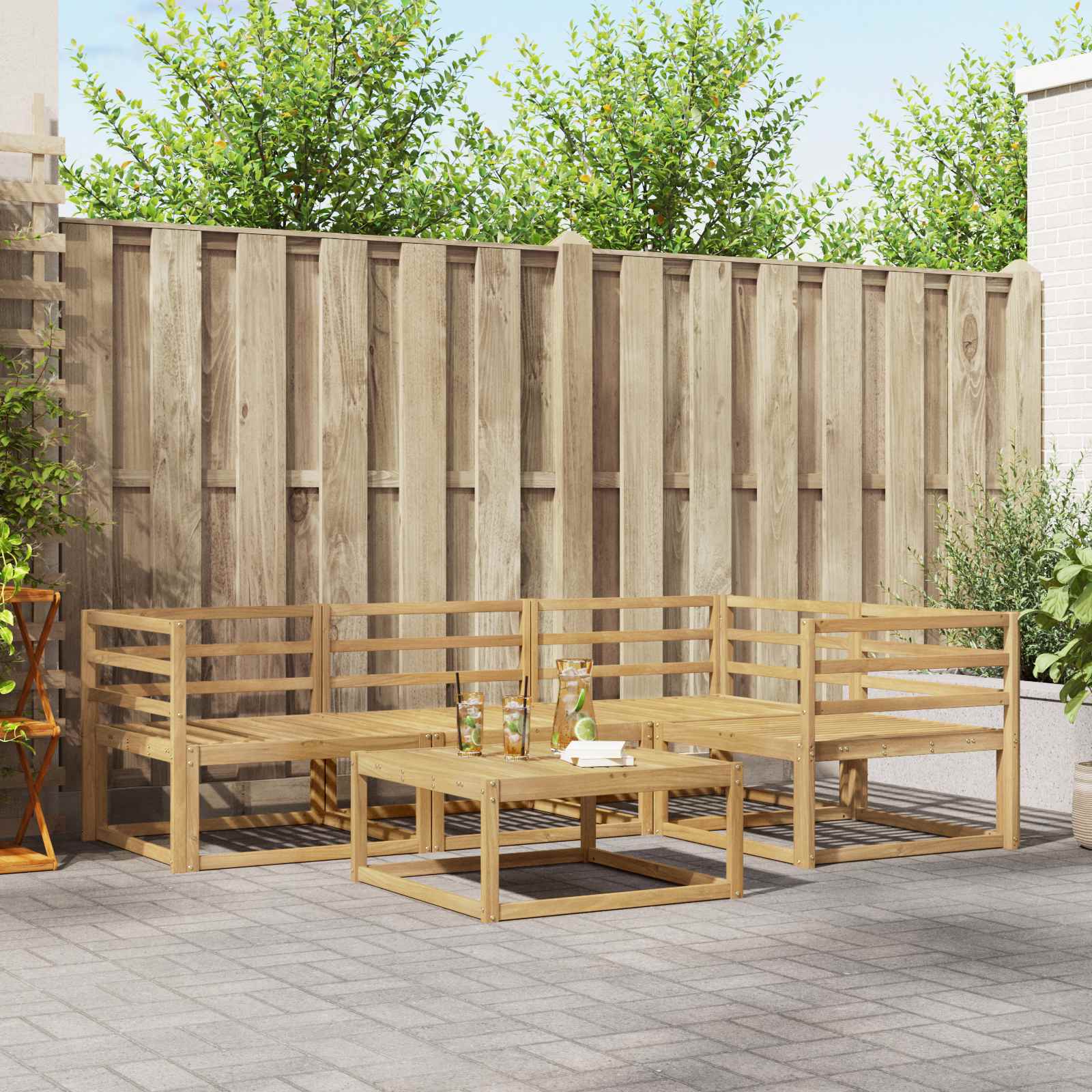 Buiten bankenset 5 pcs Wit 79 x 79 x 37 cm Massief Acaciahout is nu te koop bij PeponiXL, paradijselijk wonen!