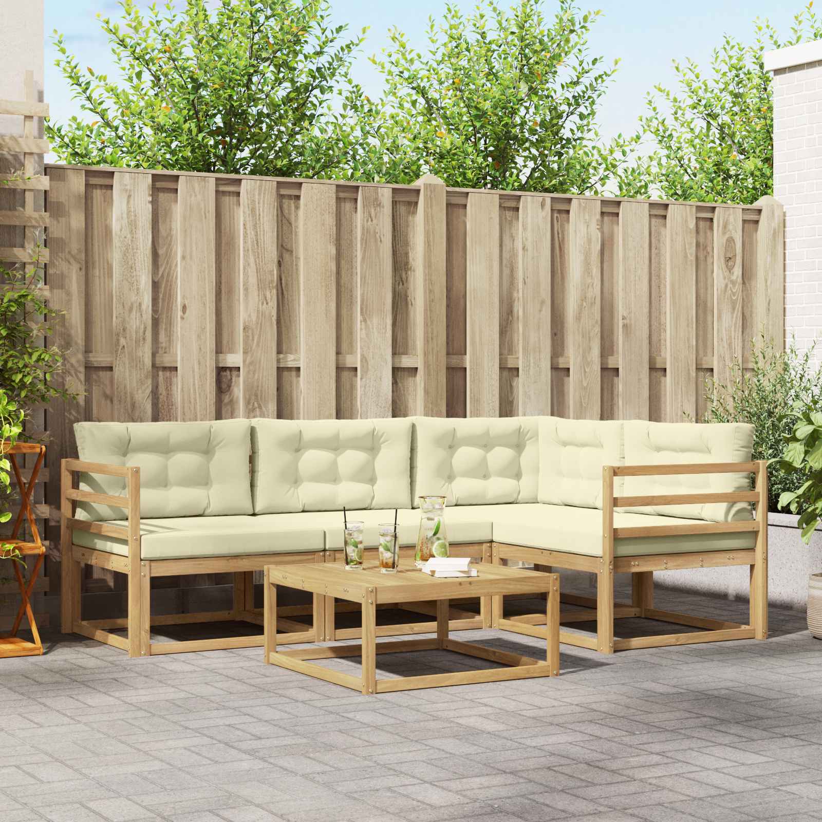 Buiten bankenset 5 pcs Wit en crèmekleurig 79 x 79 x 37 cm is nu te koop bij PeponiXL, paradijselijk wonen!