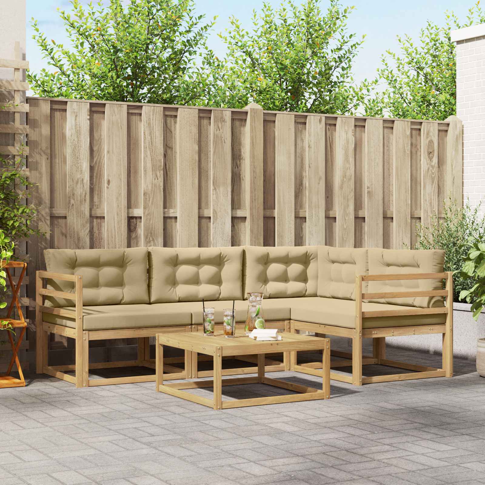 Buiten bankenset 5 pcs Wit en Beige 79 x 79 x 37 cm Polyester is nu te koop bij PeponiXL, paradijselijk wonen!