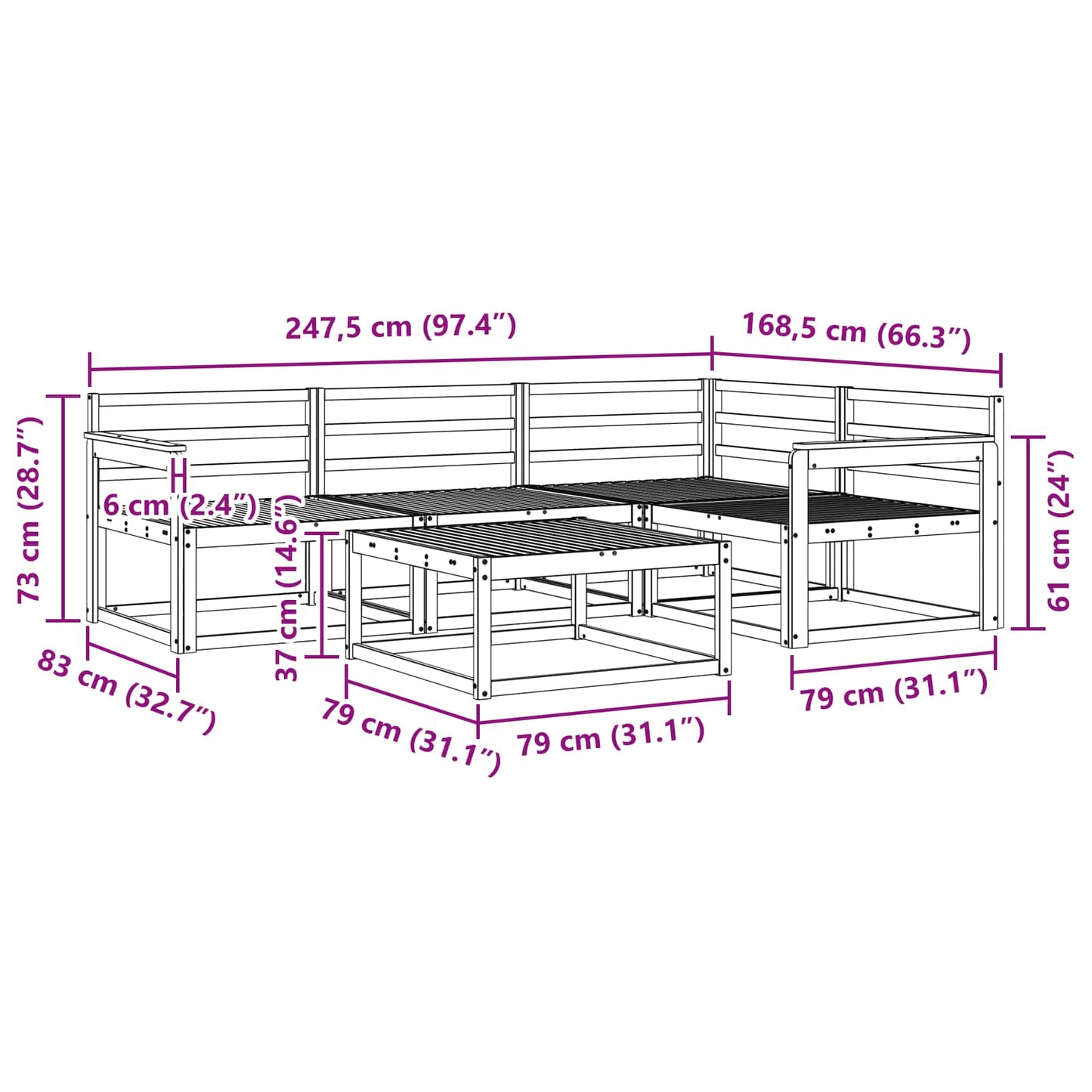 Buiten bankenset 5 pcs Wit 79 x 79 x 37 cm Massief Acaciahout is nu te koop bij PeponiXL, paradijselijk wonen!