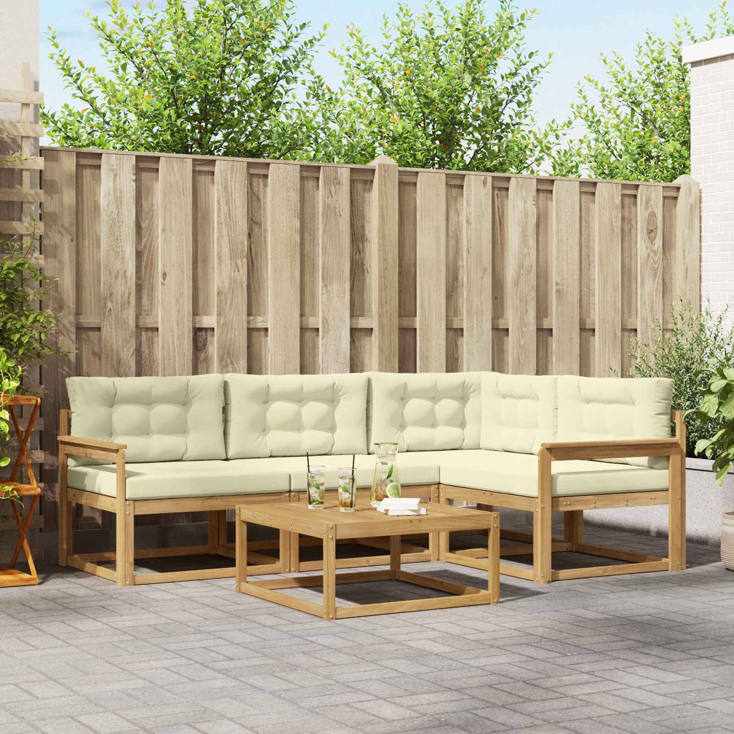 Buiten bankenset 5 pcs Wit en crèmekleurig 79 x 79 x 37 cm is nu te koop bij PeponiXL, paradijselijk wonen!