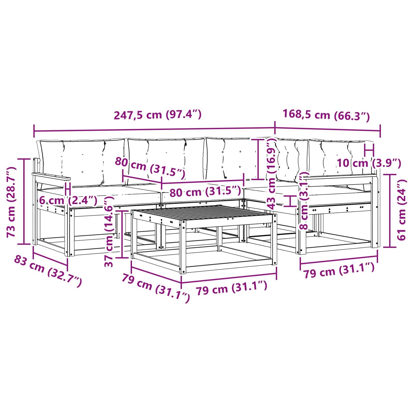 Buiten bankenset 5 pcs Wit en crèmekleurig 79 x 79 x 37 cm is nu te koop bij PeponiXL, paradijselijk wonen!