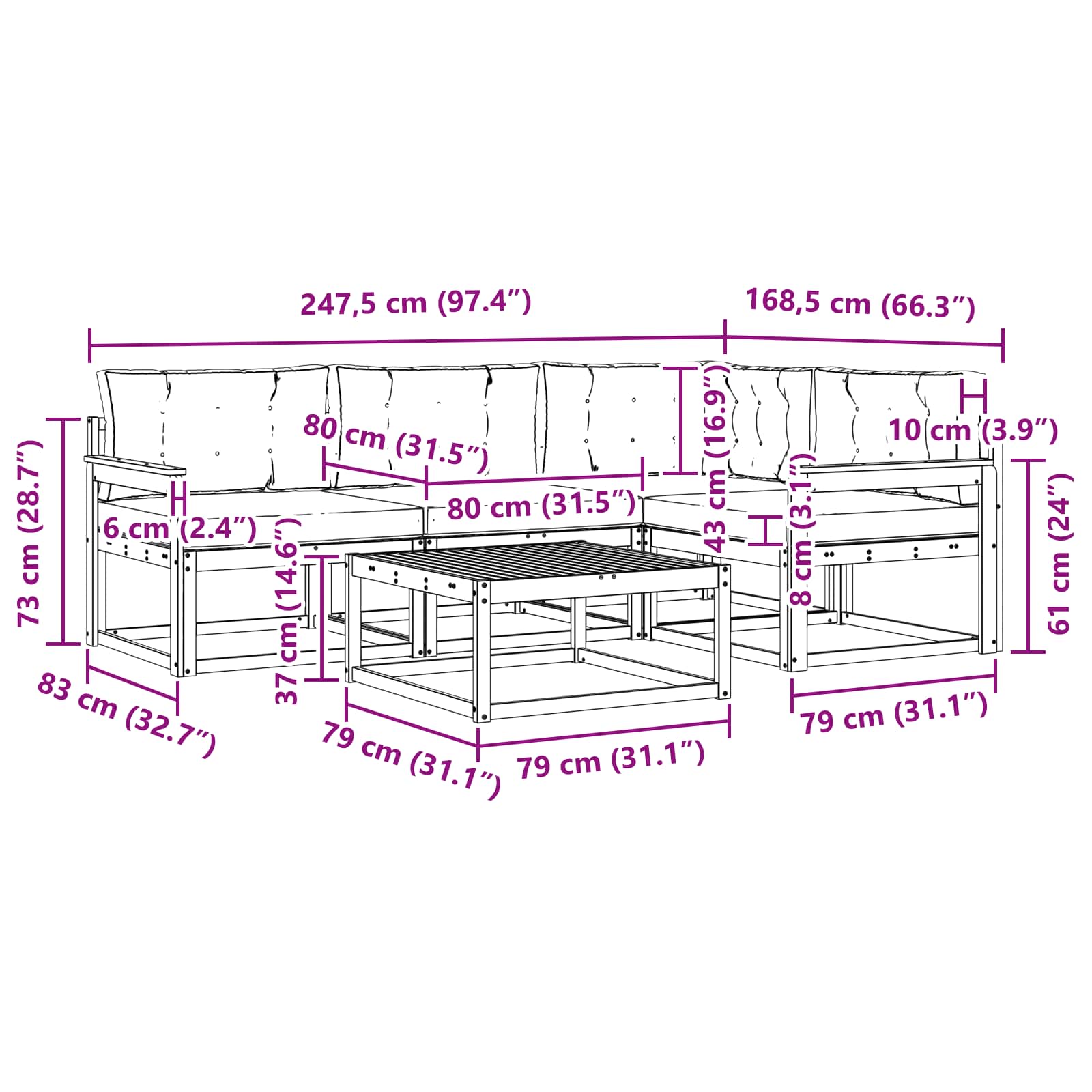 Buiten bankenset 5 pcs Wit en crèmekleurig 79 x 79 x 37 cm is nu te koop bij PeponiXL, paradijselijk wonen!