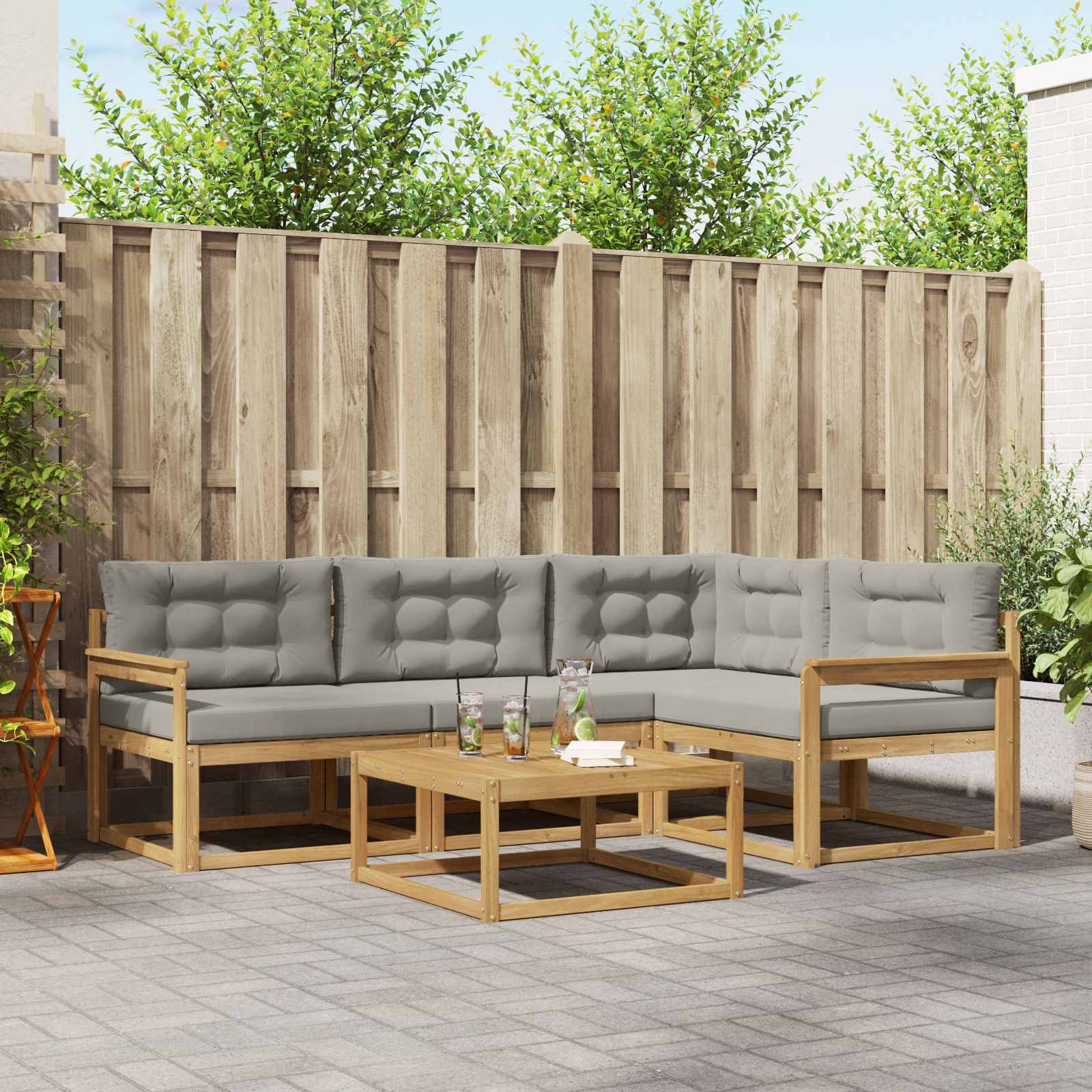 Buiten bankenset 5 pcs Wit en Lichtgrijs 79 x 79 x 37 cm is nu te koop bij PeponiXL, paradijselijk wonen!