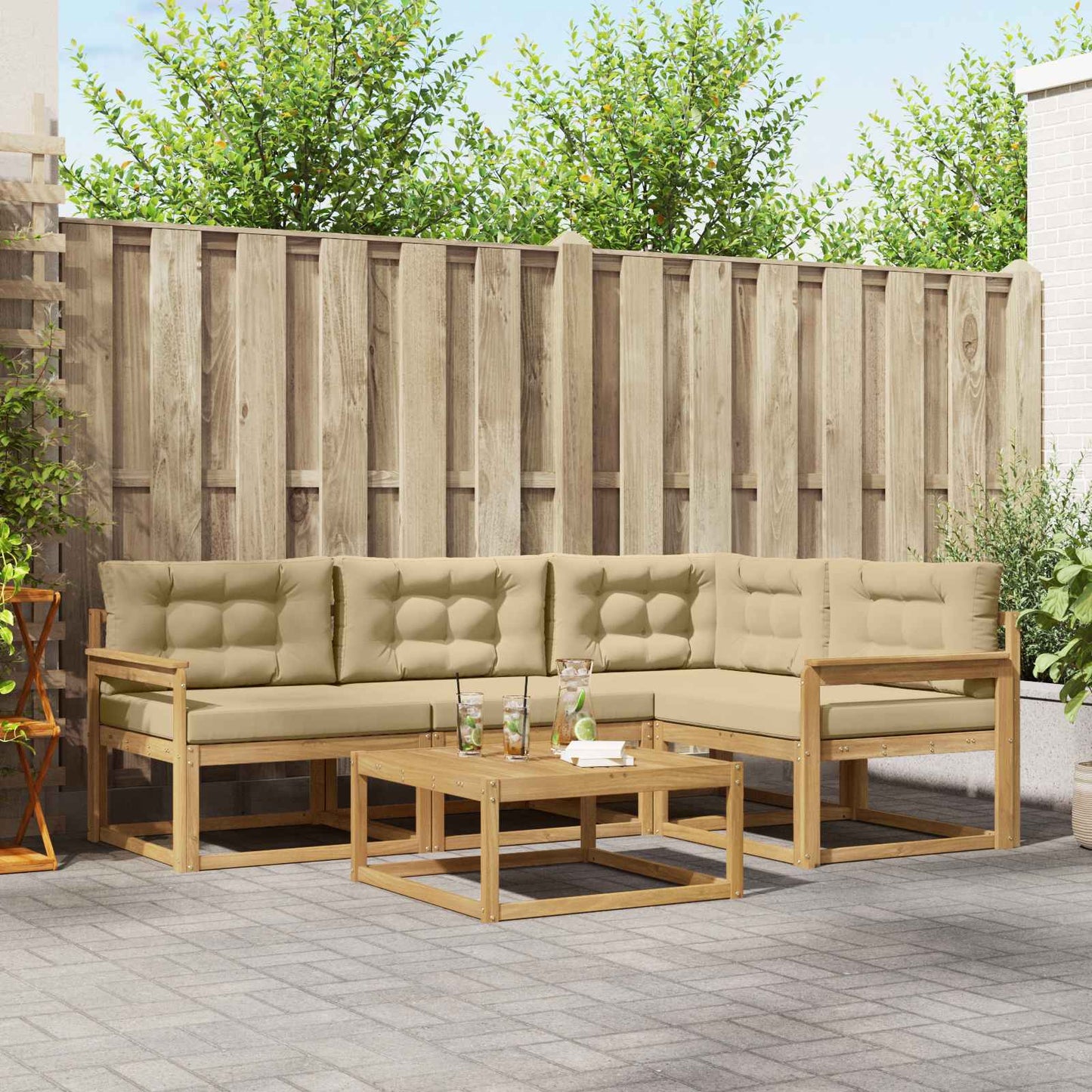 Buiten bankenset 5 pcs Wit en Beige 79 x 79 x 37 cm Polyester is nu te koop bij PeponiXL, paradijselijk wonen!