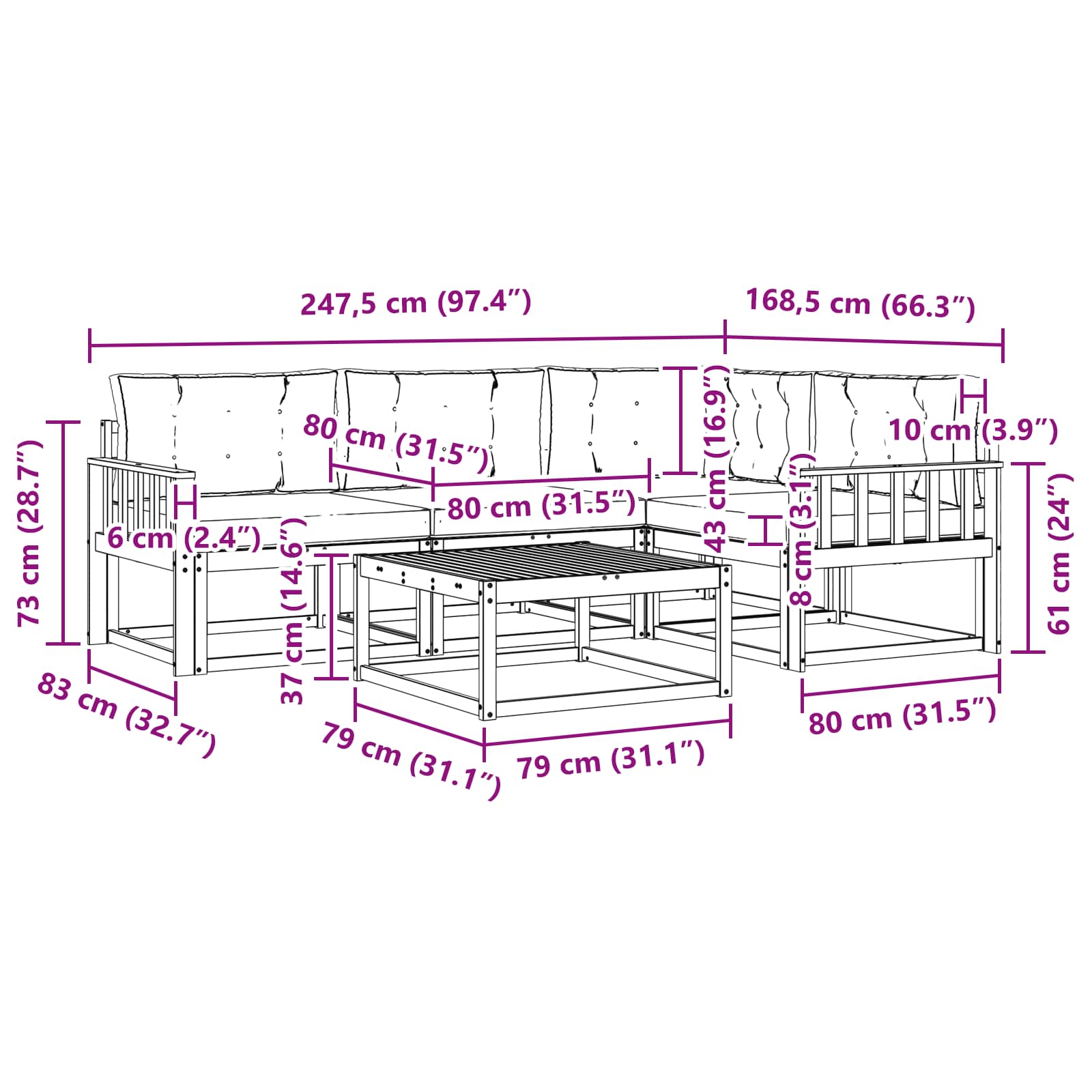 Buiten bankenset 5 pcs Wit en antracietkleurig 79 x 79 x 37 cm is nu te koop bij PeponiXL, paradijselijk wonen!