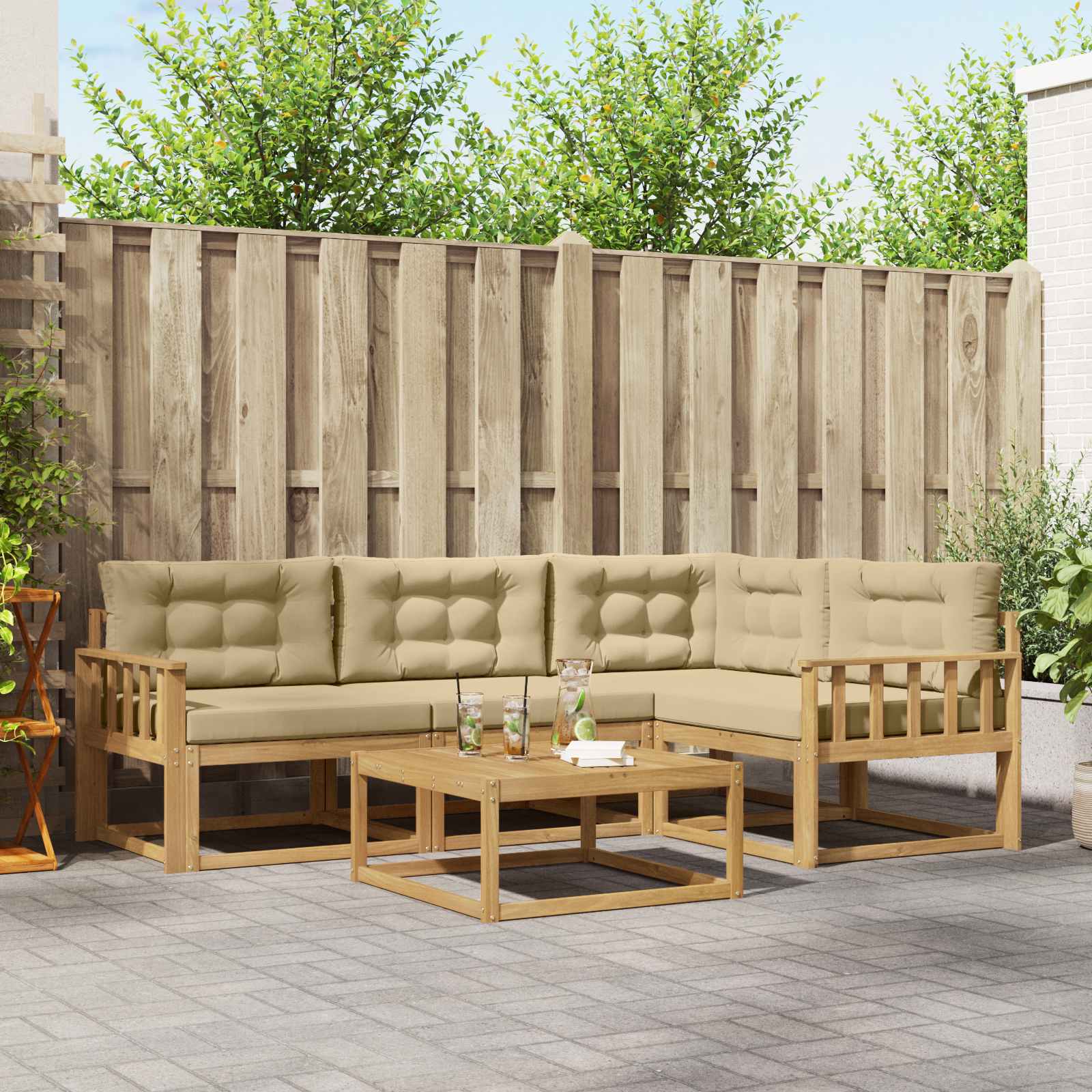 Buiten bankenset 5 pcs Wit en Beige 79 x 79 x 37 cm Polyester is nu te koop bij PeponiXL, paradijselijk wonen!