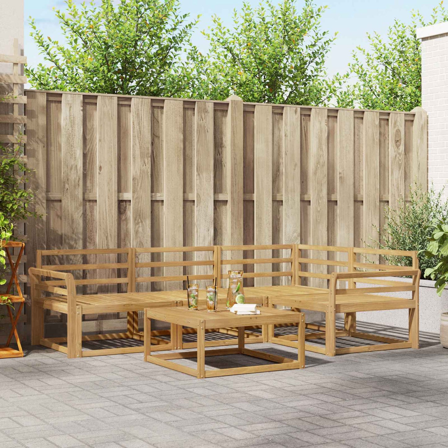 Buiten bankenset 5 pcs Wit 79 x 79 x 37 cm Massief Acaciahout is nu te koop bij PeponiXL, paradijselijk wonen!