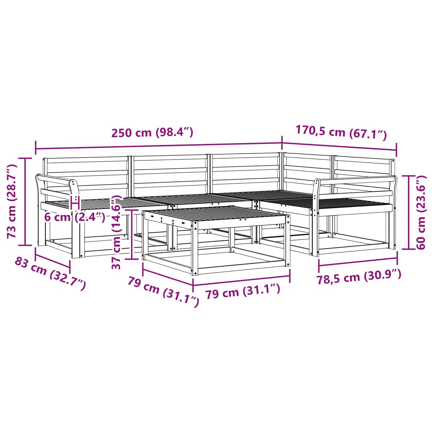 Buiten bankenset 5 pcs Wit 79 x 79 x 37 cm Massief Acaciahout is nu te koop bij PeponiXL, paradijselijk wonen!