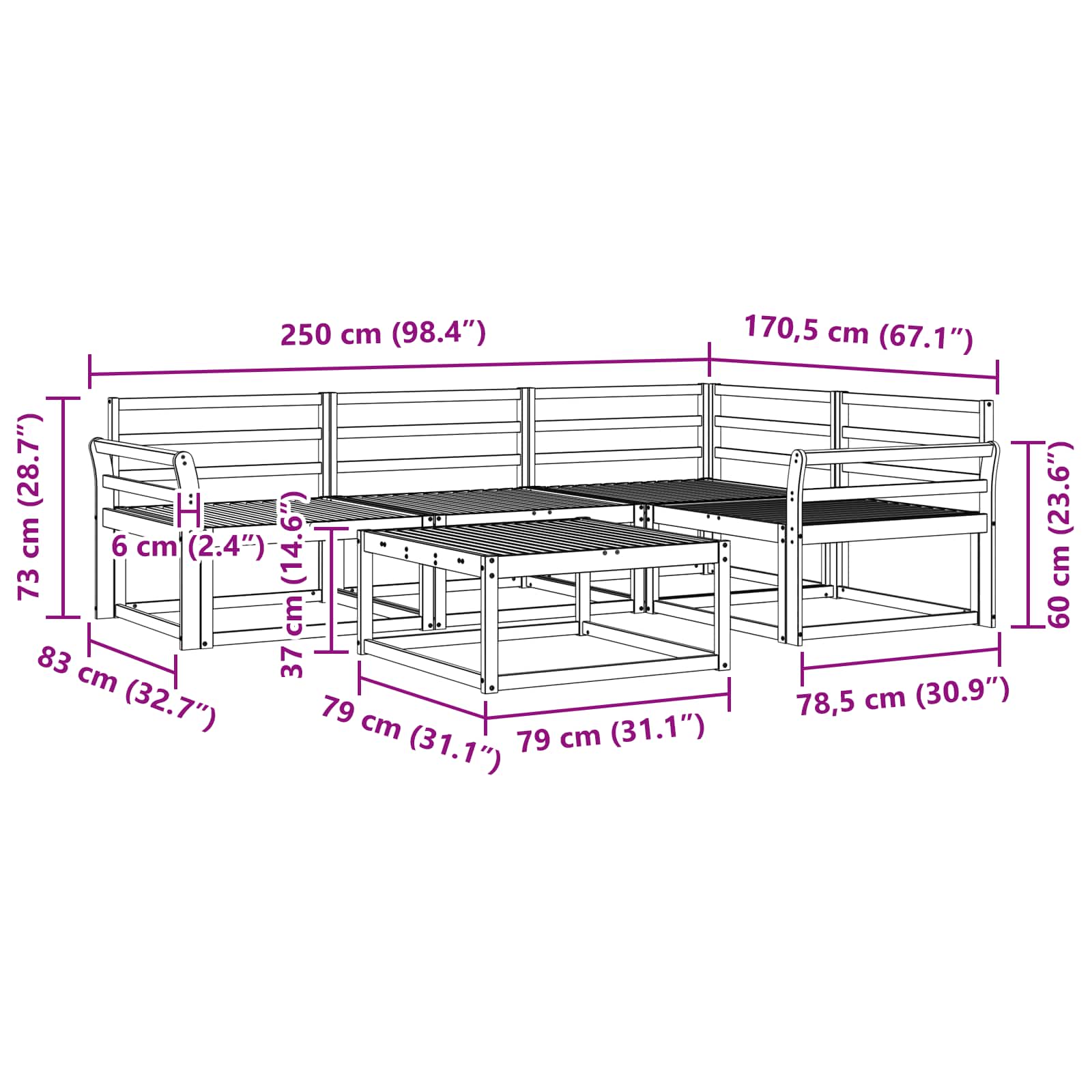 Buiten bankenset 5 pcs Wit 79 x 79 x 37 cm Massief Acaciahout is nu te koop bij PeponiXL, paradijselijk wonen!
