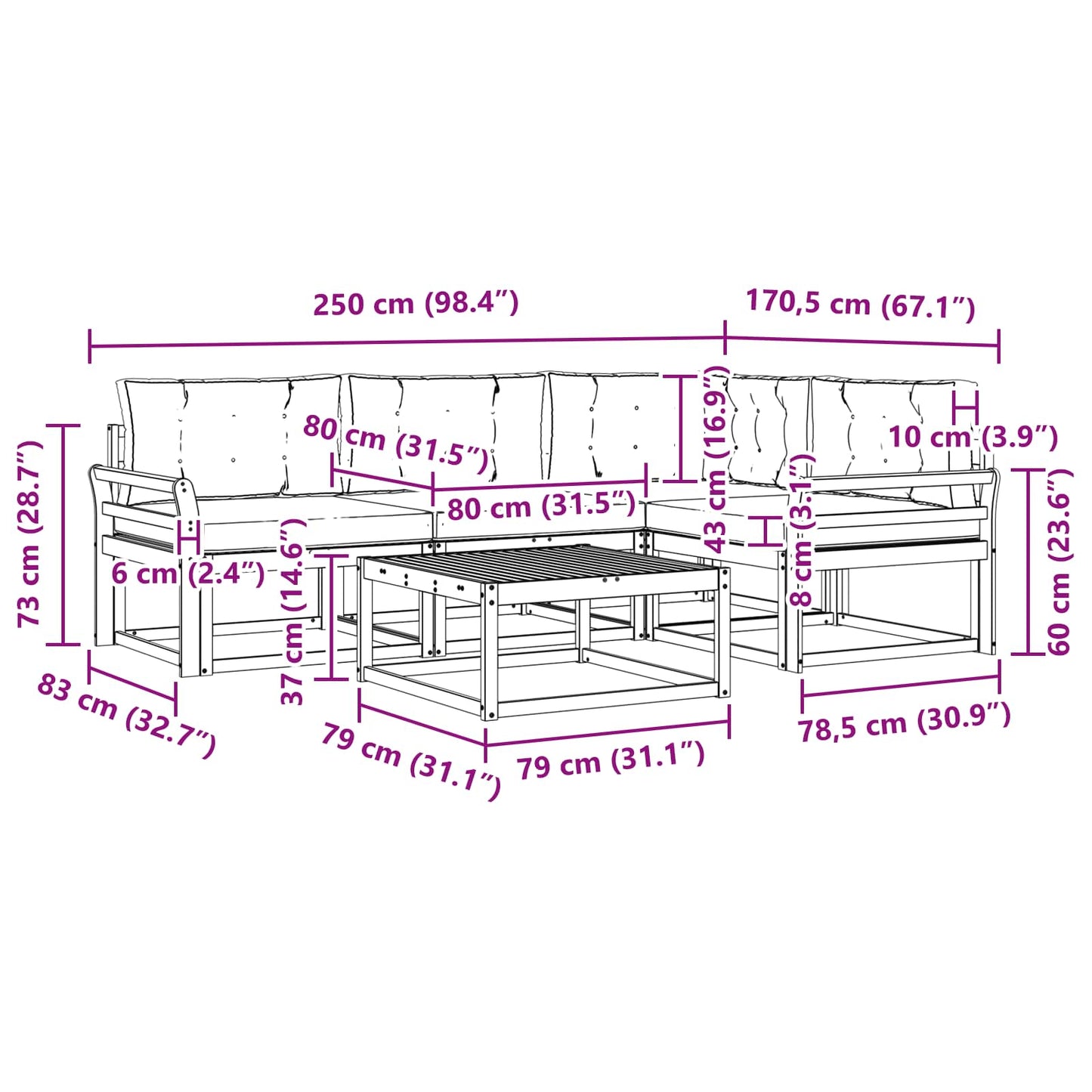 Buiten bankenset 5 pcs Wit en antracietkleurig 79 x 79 x 37 cm is nu te koop bij PeponiXL, paradijselijk wonen!