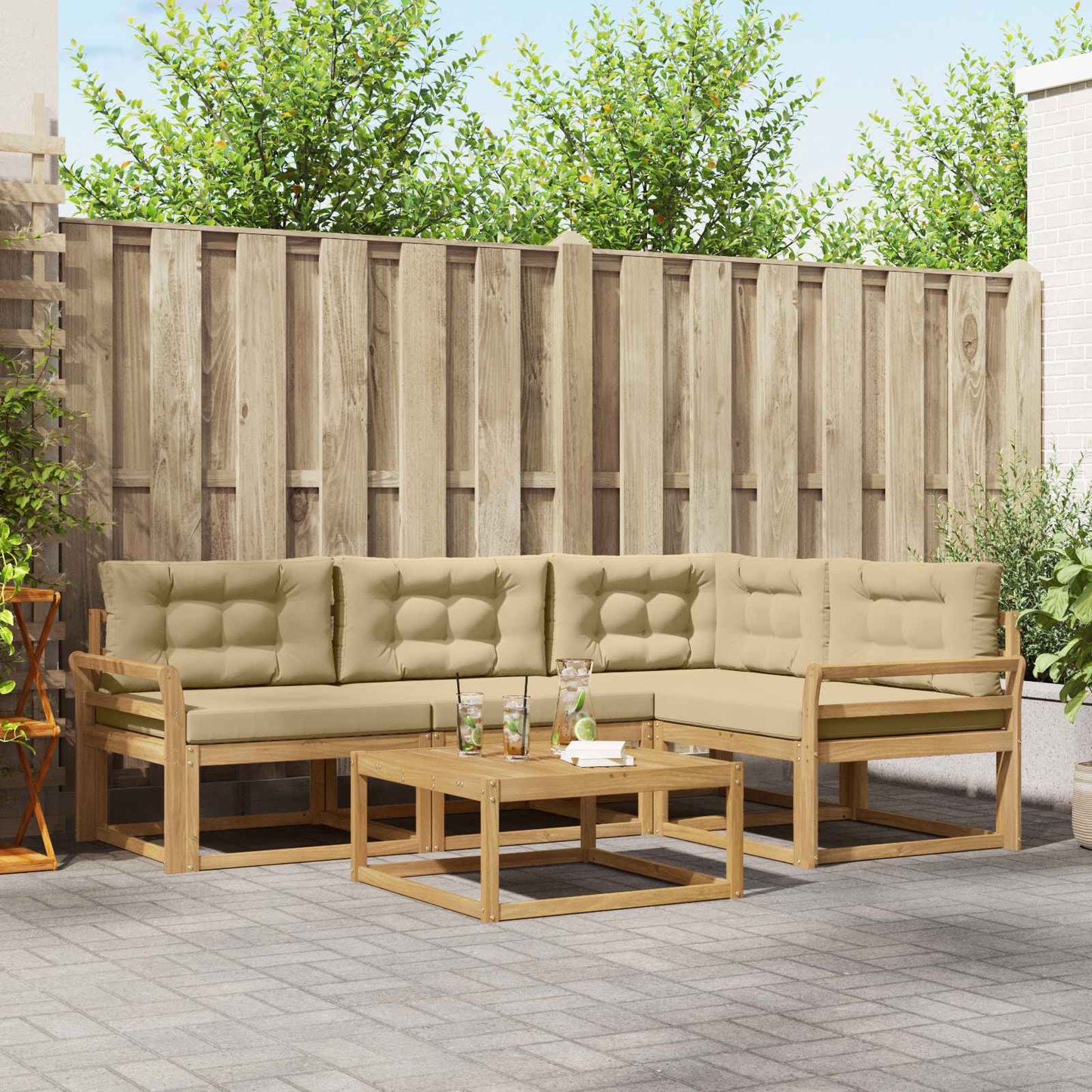 Buiten bankenset 5 pcs Wit en Beige 79 x 79 x 37 cm Polyester is nu te koop bij PeponiXL, paradijselijk wonen!