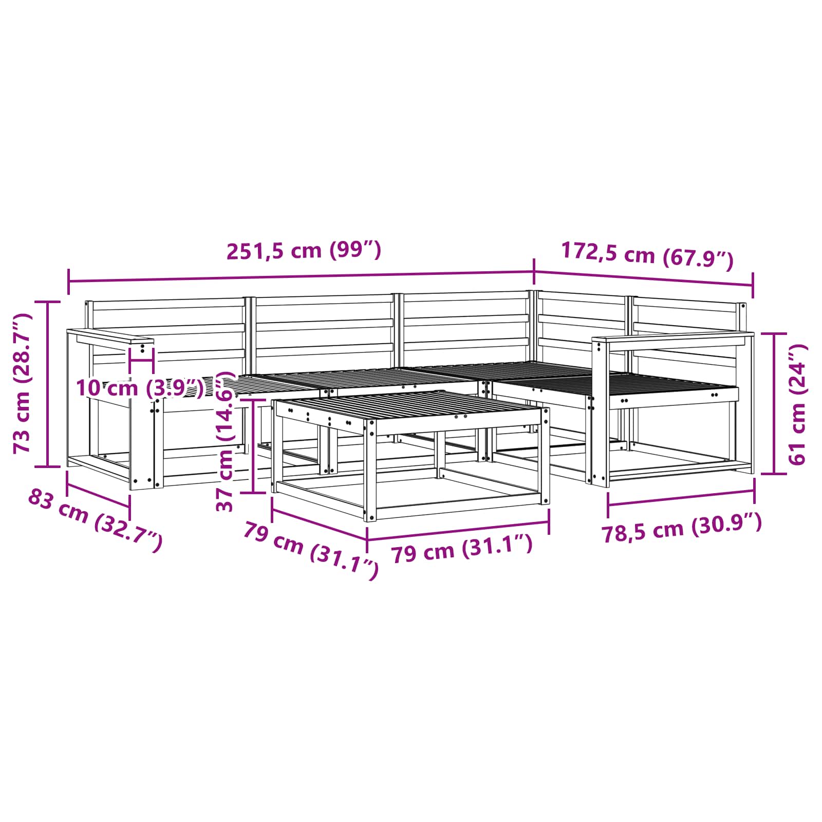 Buiten bankenset 5 pcs Wit 79 x 79 x 37 cm Massief Acaciahout is nu te koop bij PeponiXL, paradijselijk wonen!