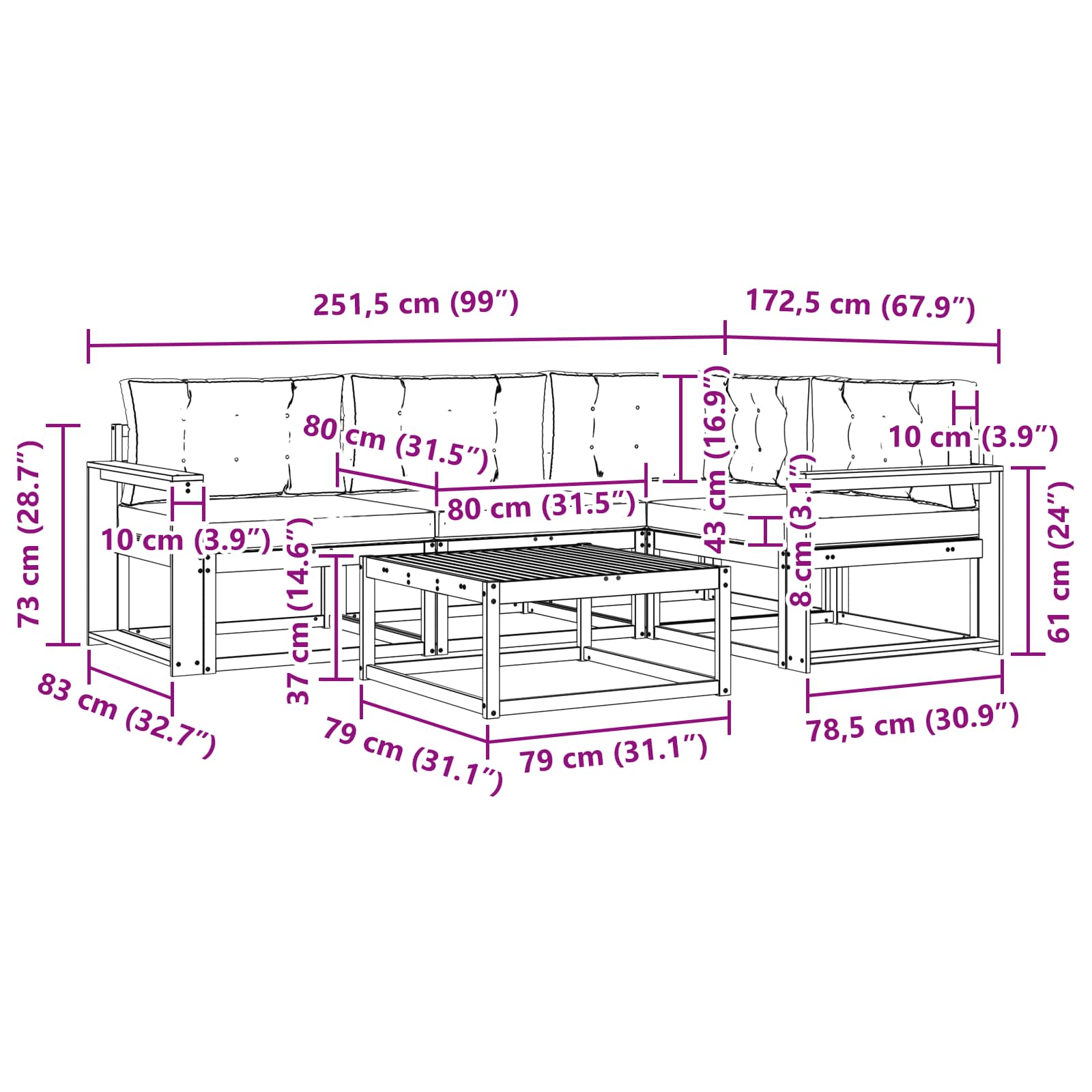Buiten bankenset 5 pcs Wit en crèmekleurig 79 x 79 x 37 cm is nu te koop bij PeponiXL, paradijselijk wonen!