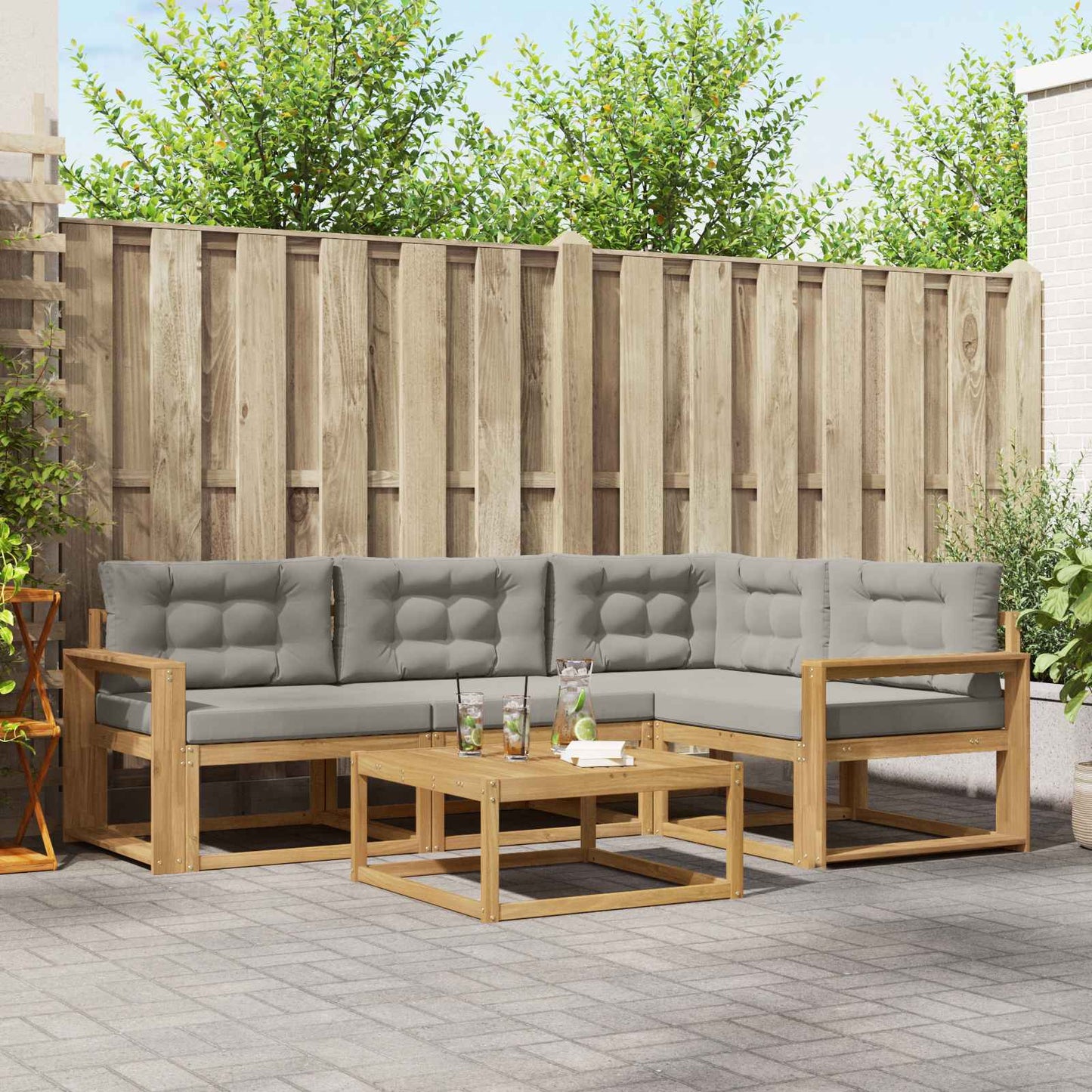 Buiten bankenset 5 pcs Wit en Lichtgrijs 79 x 79 x 37 cm is nu te koop bij PeponiXL, paradijselijk wonen!