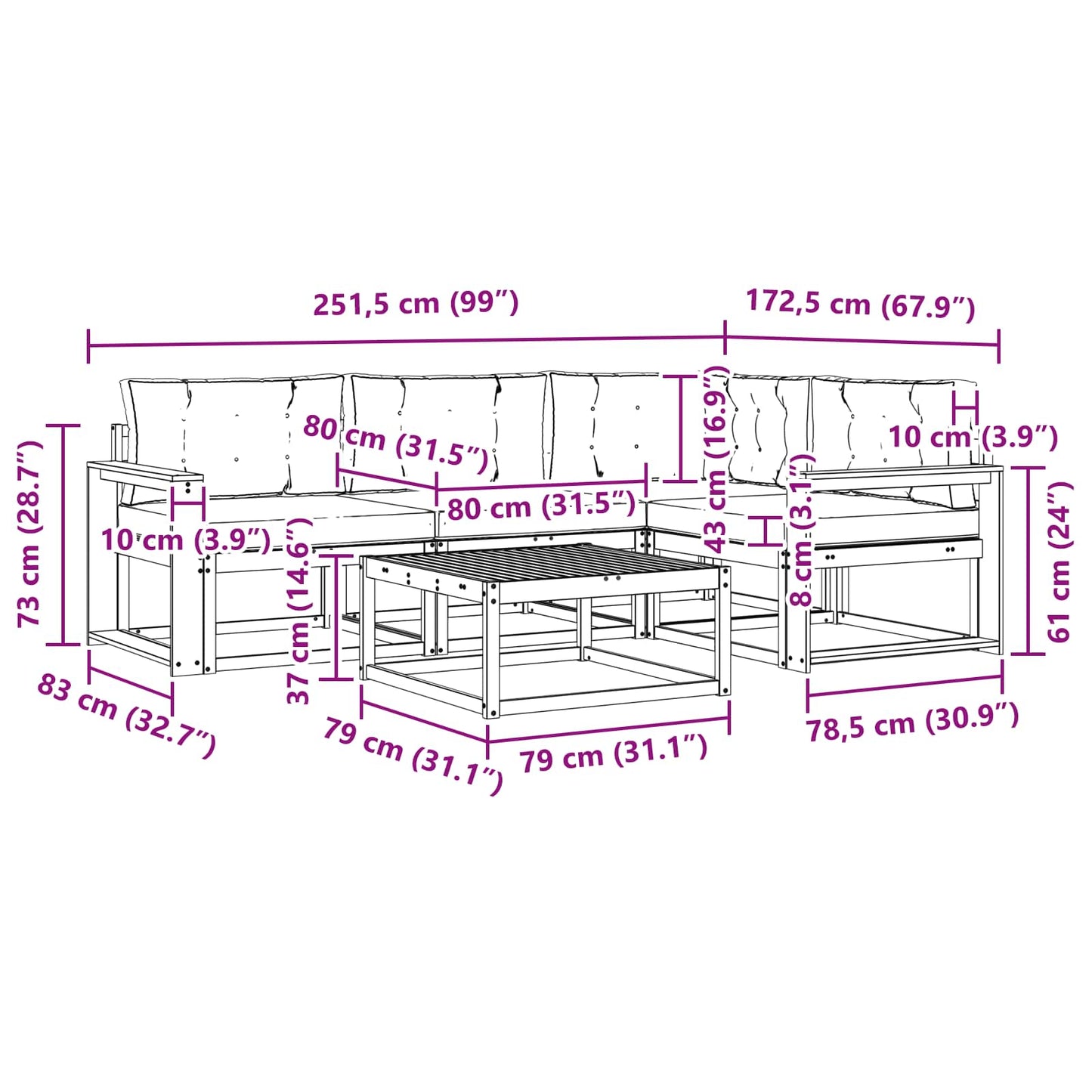 Buiten bankenset 5 pcs Wit en antracietkleurig 79 x 79 x 37 cm is nu te koop bij PeponiXL, paradijselijk wonen!