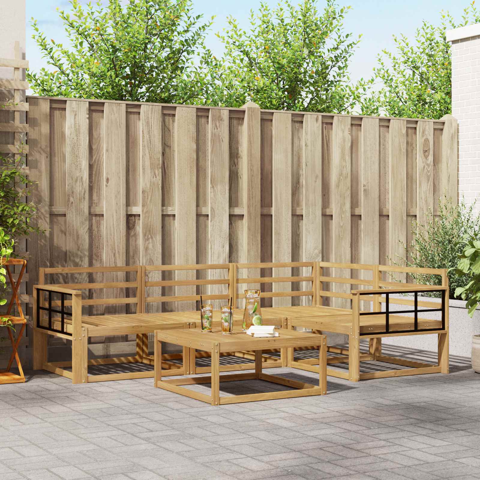 Buiten bankenset 5 pcs Wit 79 x 79 x 37 cm Massief Acaciahout is nu te koop bij PeponiXL, paradijselijk wonen!