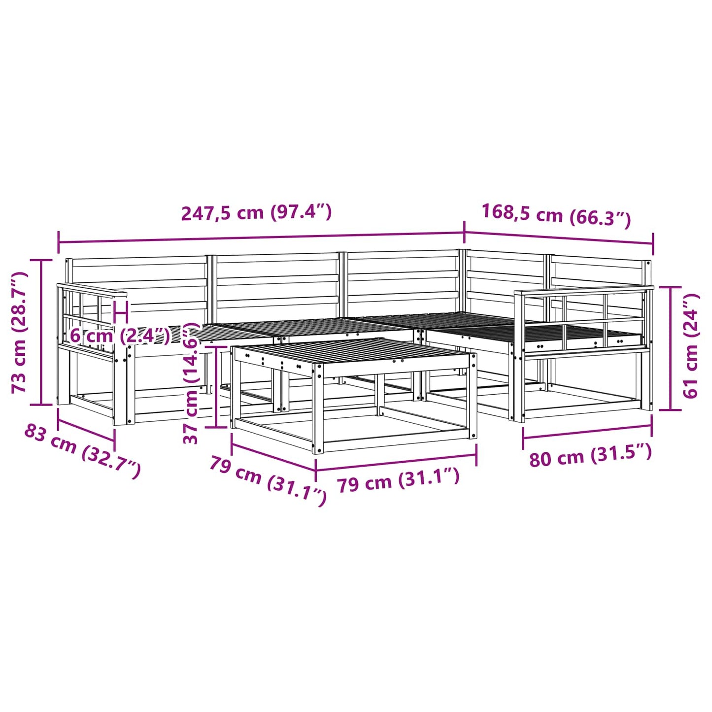 Buiten bankenset 5 pcs Wit 79 x 79 x 37 cm Massief Acaciahout is nu te koop bij PeponiXL, paradijselijk wonen!