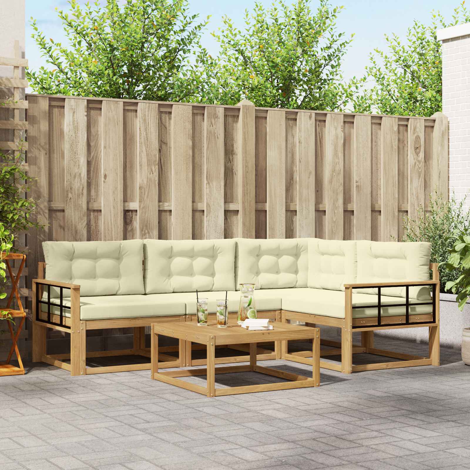 Buiten bankenset 5 pcs Wit en crèmekleurig 79 x 79 x 37 cm is nu te koop bij PeponiXL, paradijselijk wonen!