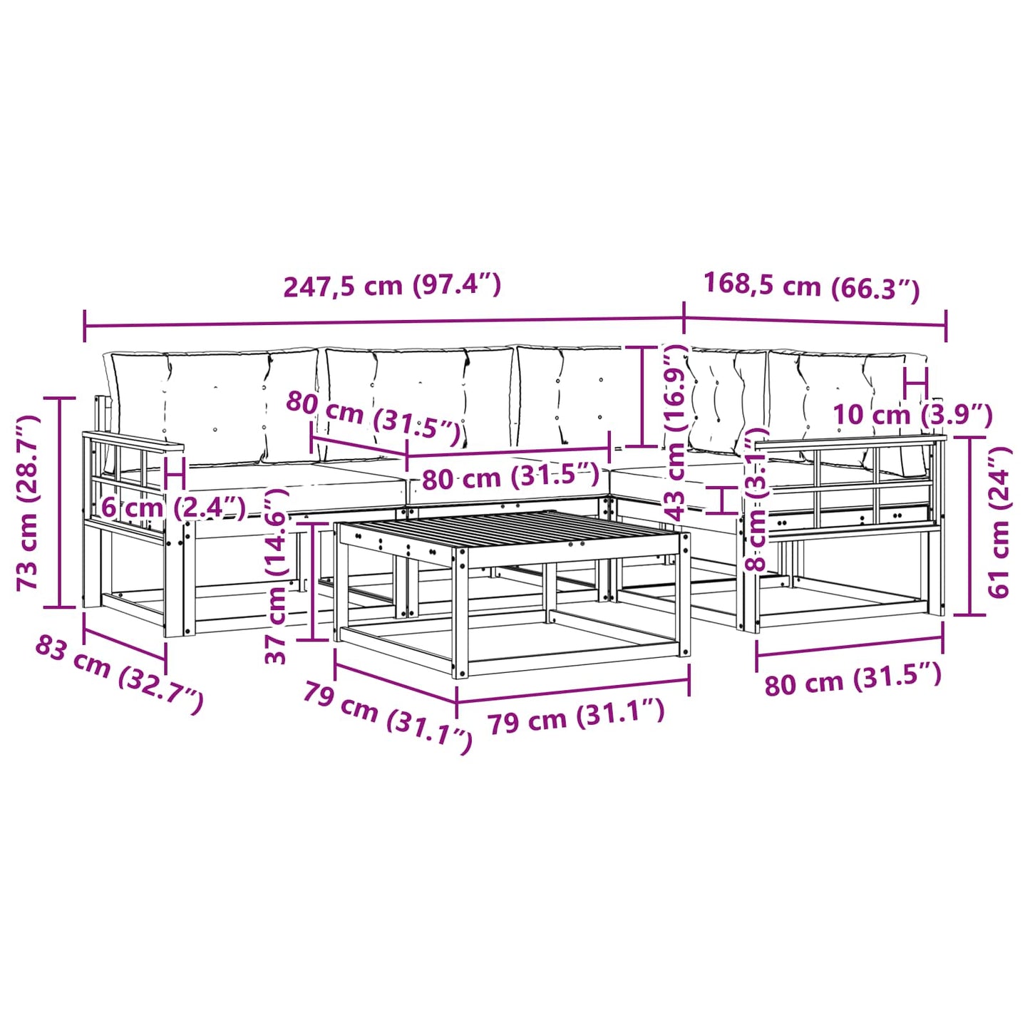 Buiten bankenset 5 pcs Wit en crèmekleurig 79 x 79 x 37 cm is nu te koop bij PeponiXL, paradijselijk wonen!