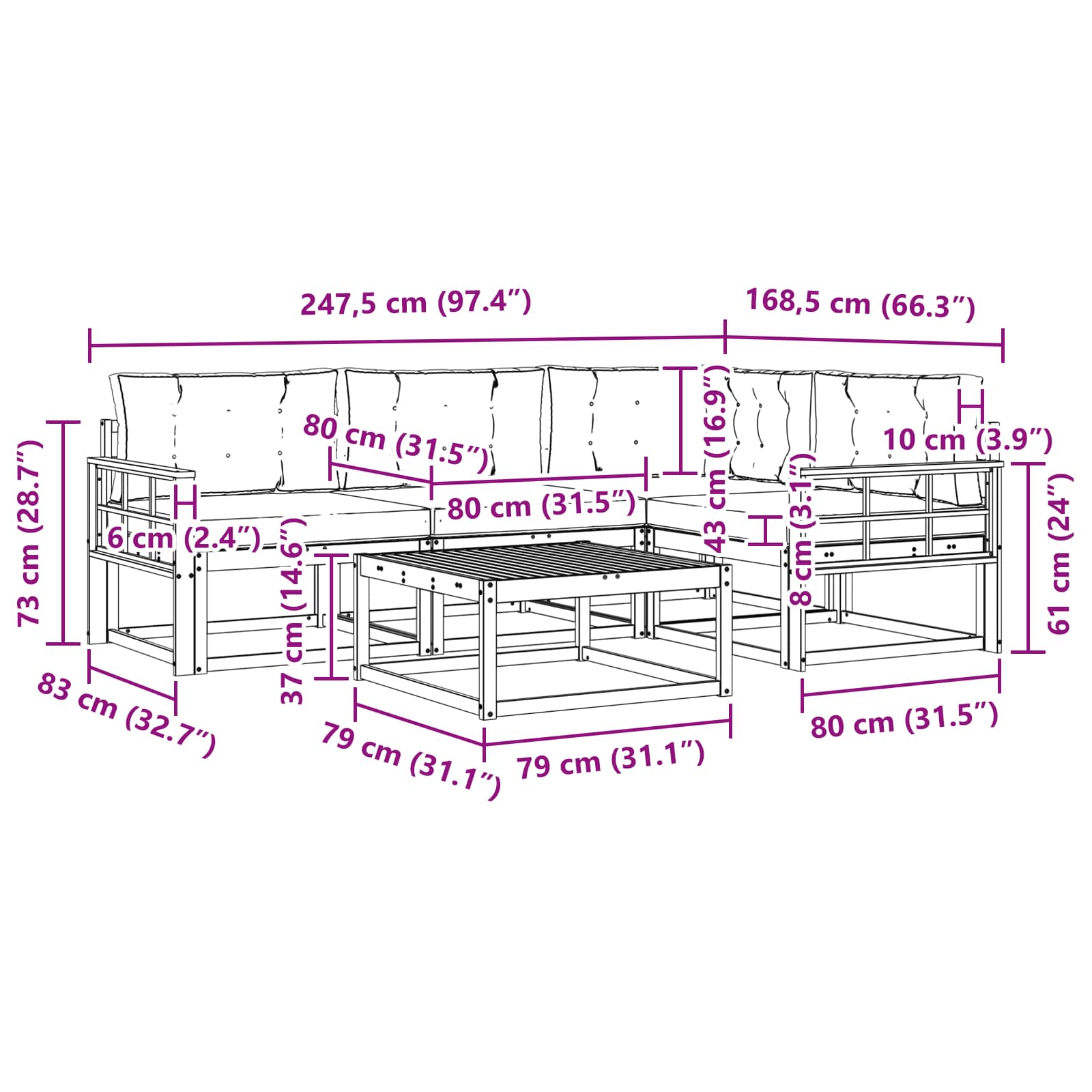 Buiten bankenset 5 pcs Wit en crèmekleurig 79 x 79 x 37 cm is nu te koop bij PeponiXL, paradijselijk wonen!
