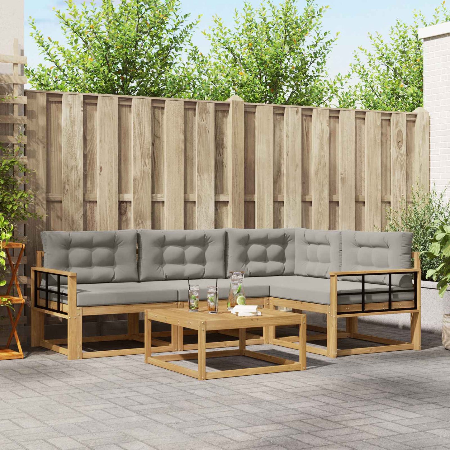 Buiten bankenset 5 pcs Wit en Lichtgrijs 79 x 79 x 37 cm is nu te koop bij PeponiXL, paradijselijk wonen!