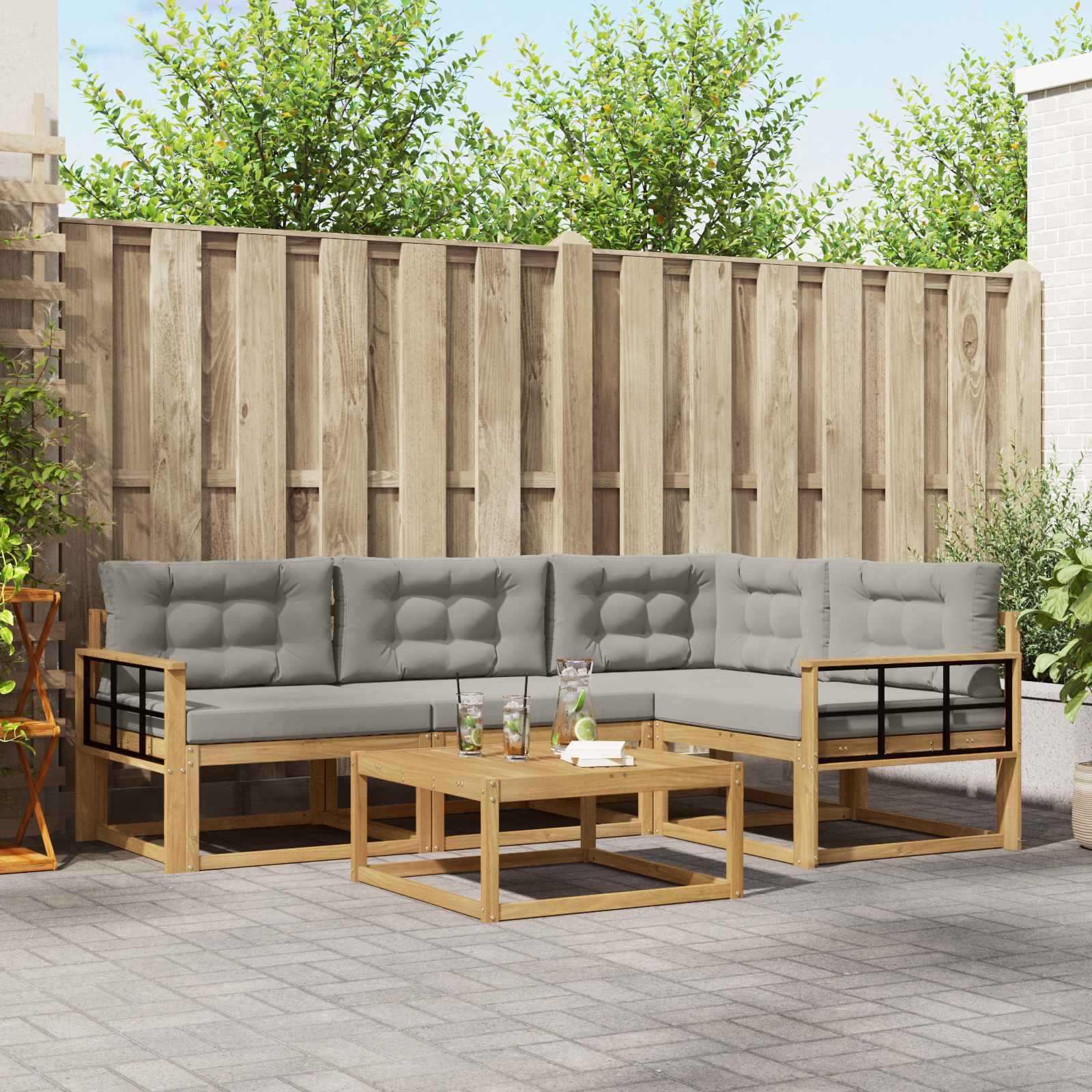 Buiten bankenset 5 pcs Wit en Lichtgrijs 79 x 79 x 37 cm is nu te koop bij PeponiXL, paradijselijk wonen!
