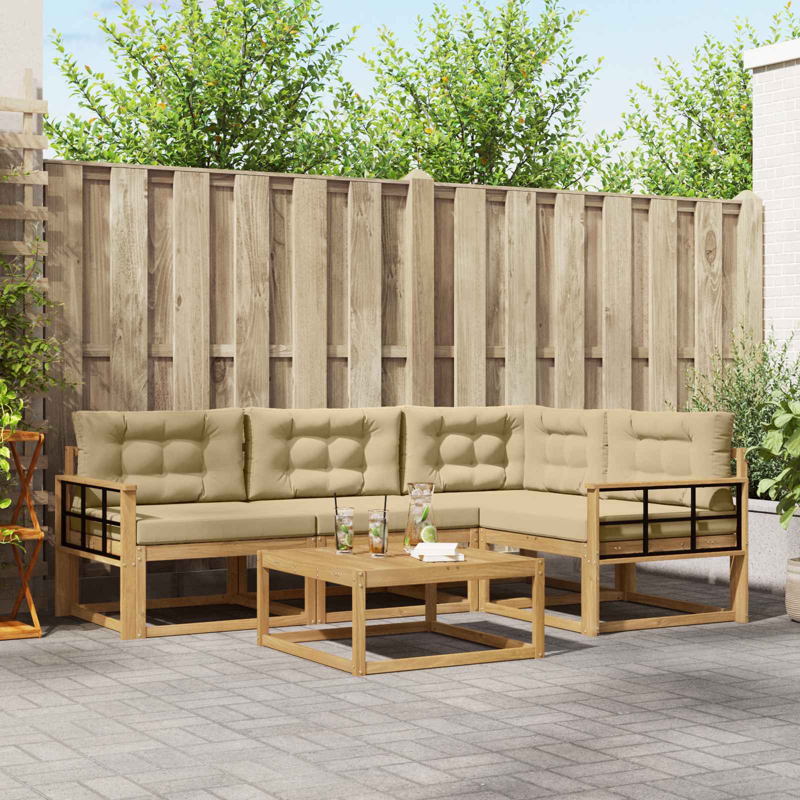 Buiten bankenset 5 pcs Wit en Beige 79 x 79 x 37 cm Polyester is nu te koop bij PeponiXL, paradijselijk wonen!