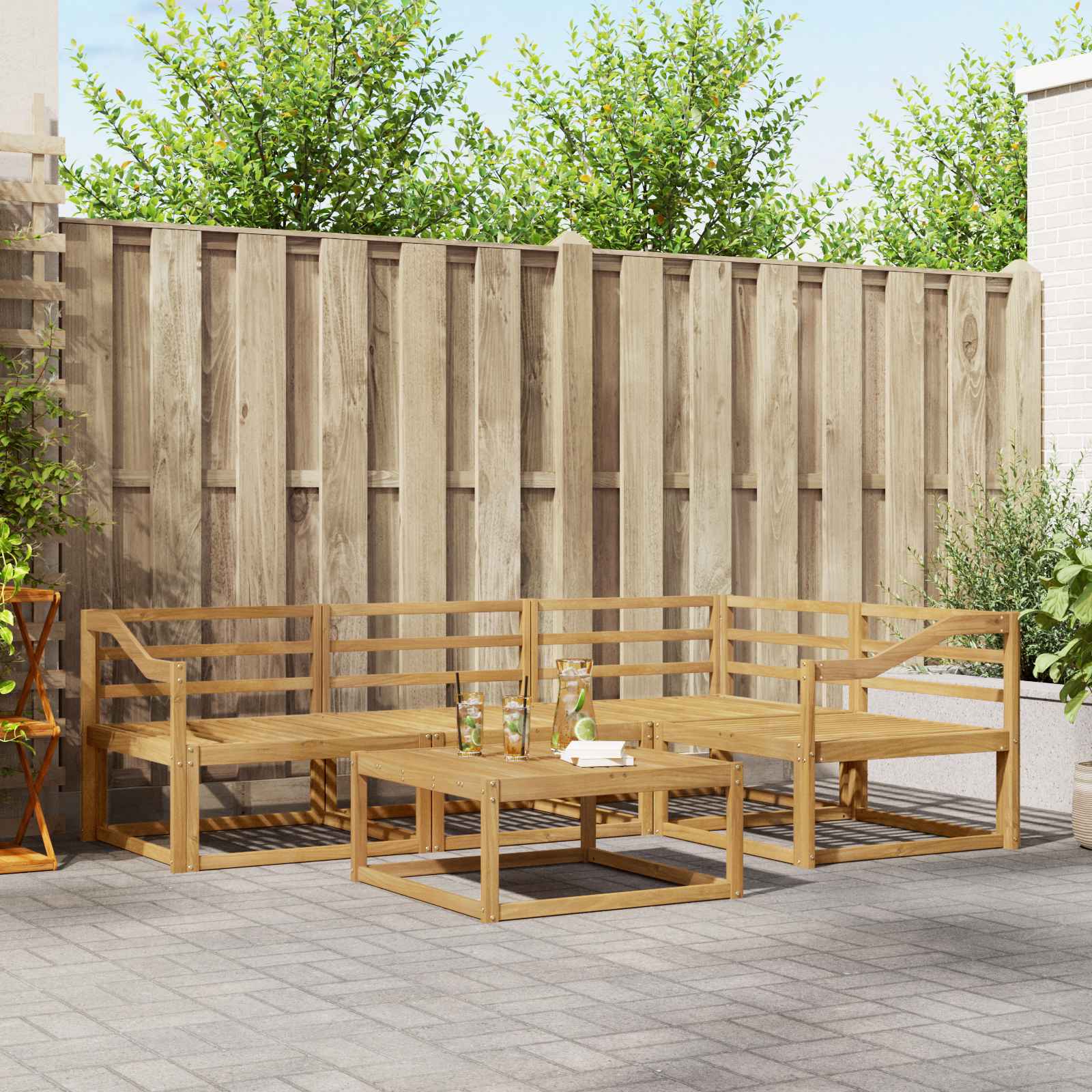 Buiten bankenset 5 pcs Wit 79 x 79 x 37 cm Massief Acaciahout is nu te koop bij PeponiXL, paradijselijk wonen!