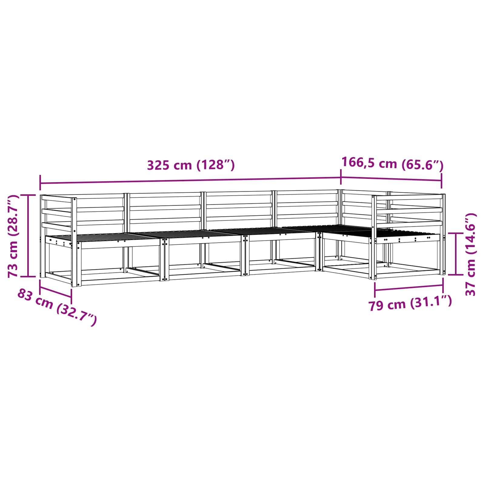 Buiten bankenset 5 pcs Wit 325 x 166,5 x 73 cm is nu te koop bij PeponiXL, paradijselijk wonen!