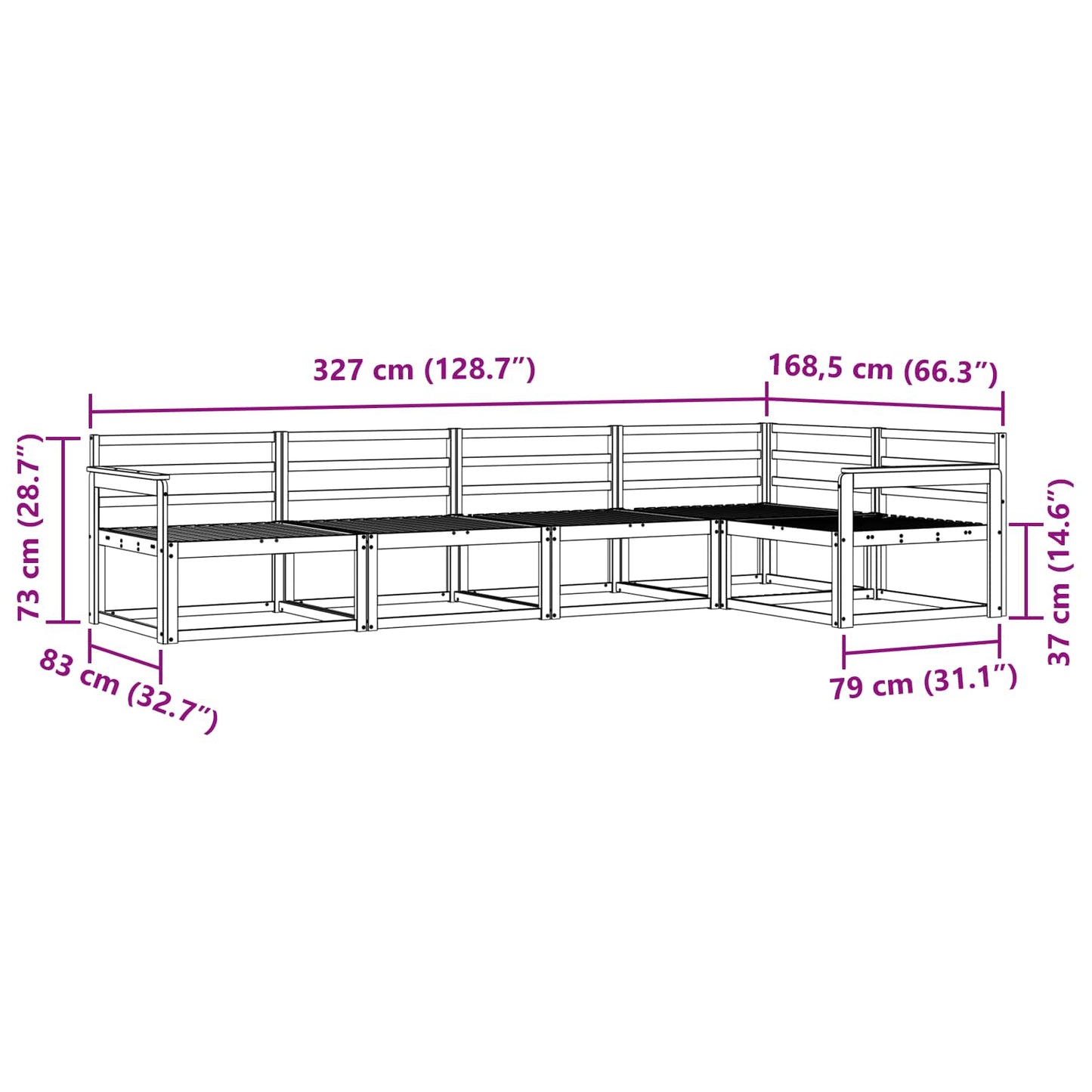 Buiten bankenset 5 pcs Wit 327 x 168,5 x 73 cm is nu te koop bij PeponiXL, paradijselijk wonen!