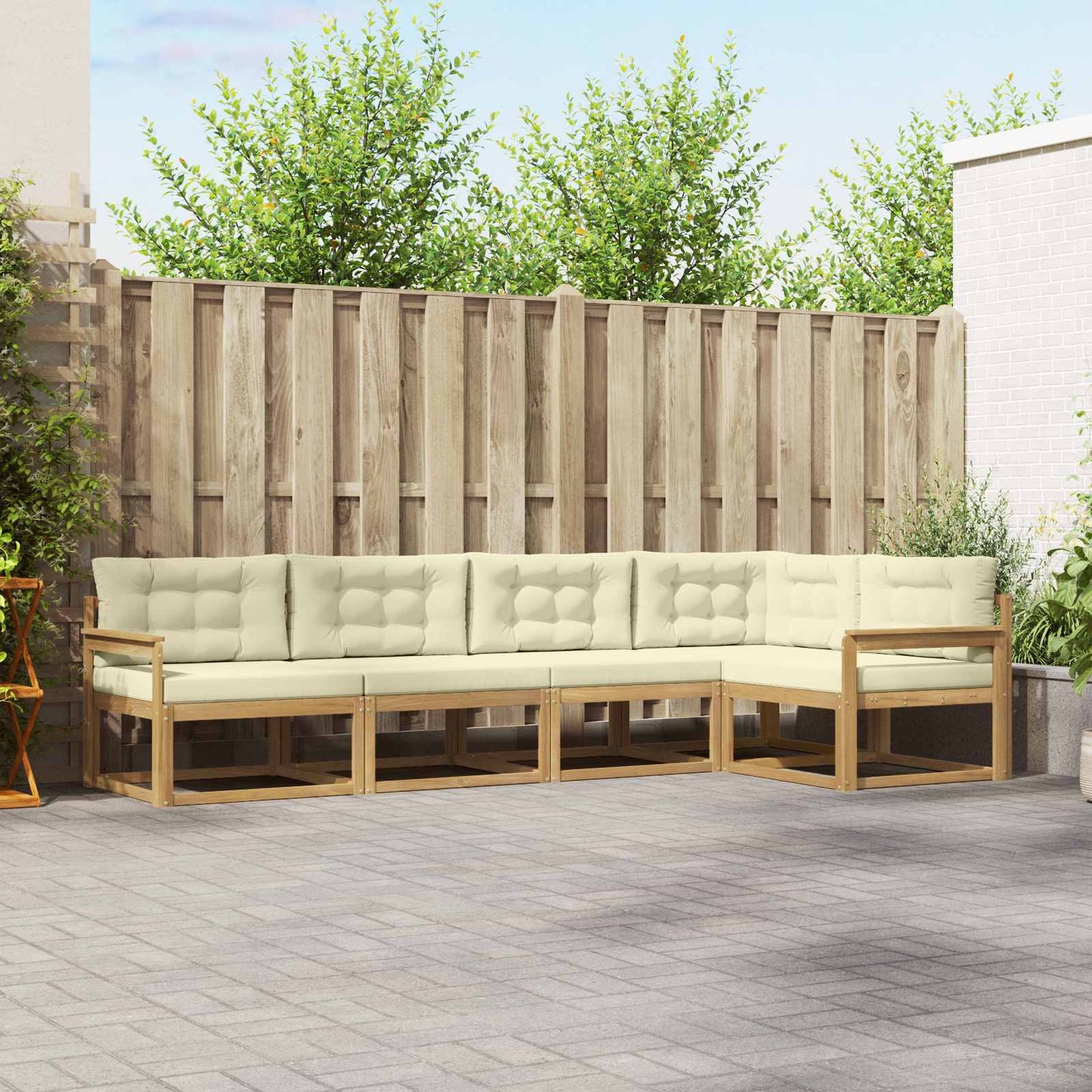 Buiten bankenset met kussen 4 pcs Wit en crèmekleurig Polyester is nu te koop bij PeponiXL, paradijselijk wonen!
