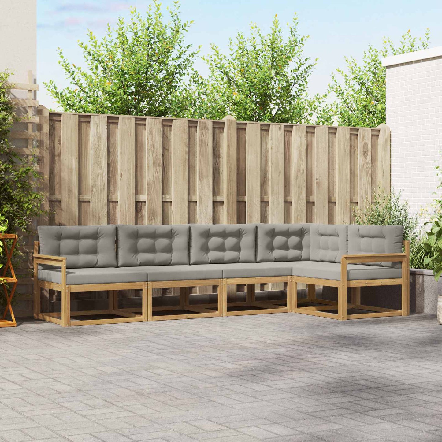 Buiten bankenset met kussen 4 pcs Wit en Lichtgrijs Polyester is nu te koop bij PeponiXL, paradijselijk wonen!