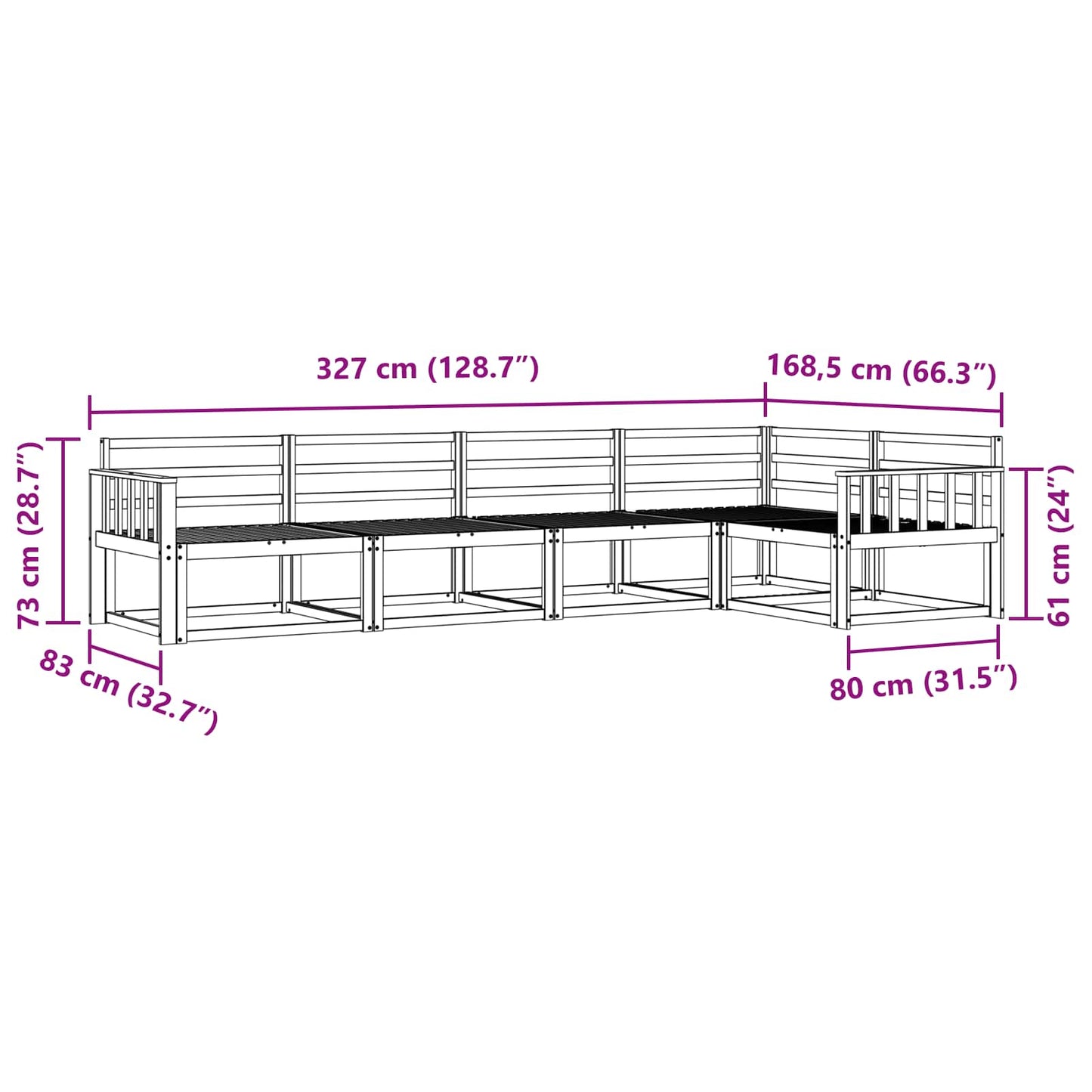 Buiten bankenset 5 pcs Wit 327 x 168,5 x 73 cm is nu te koop bij PeponiXL, paradijselijk wonen!